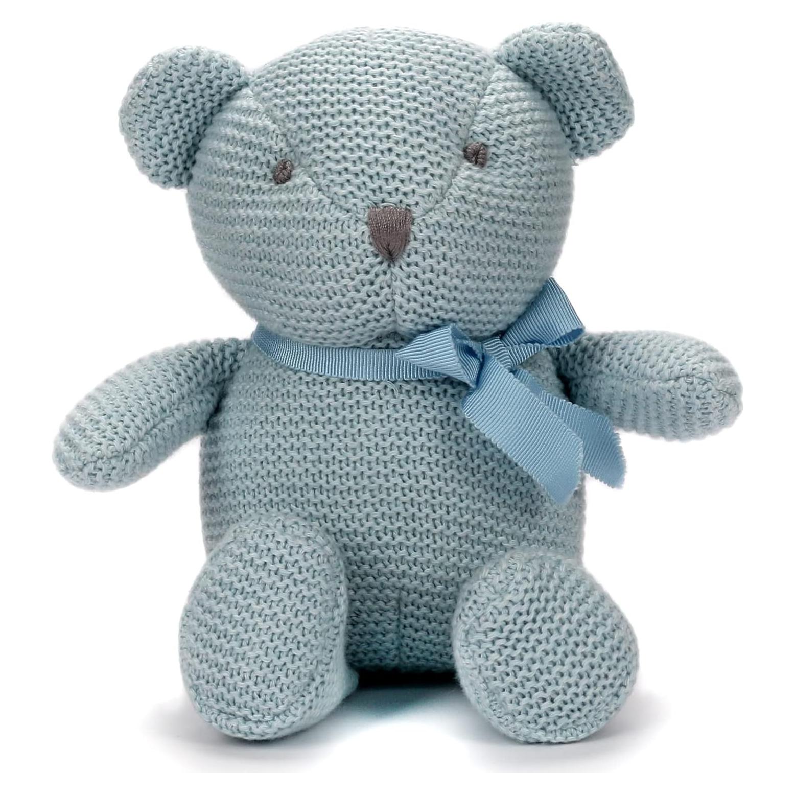 100% Organic Cotton Baby Toys Blue Teddy Bear 6.5" Stuffed Animals for Newborn