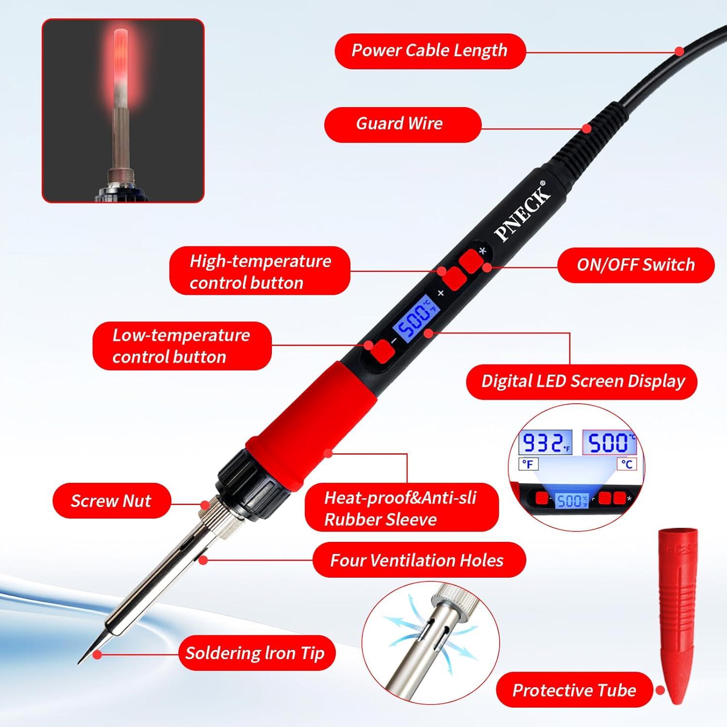 Kit de Soldador PNECK 909DR 80W Pantalla LCD Temperatura 180-500°C
