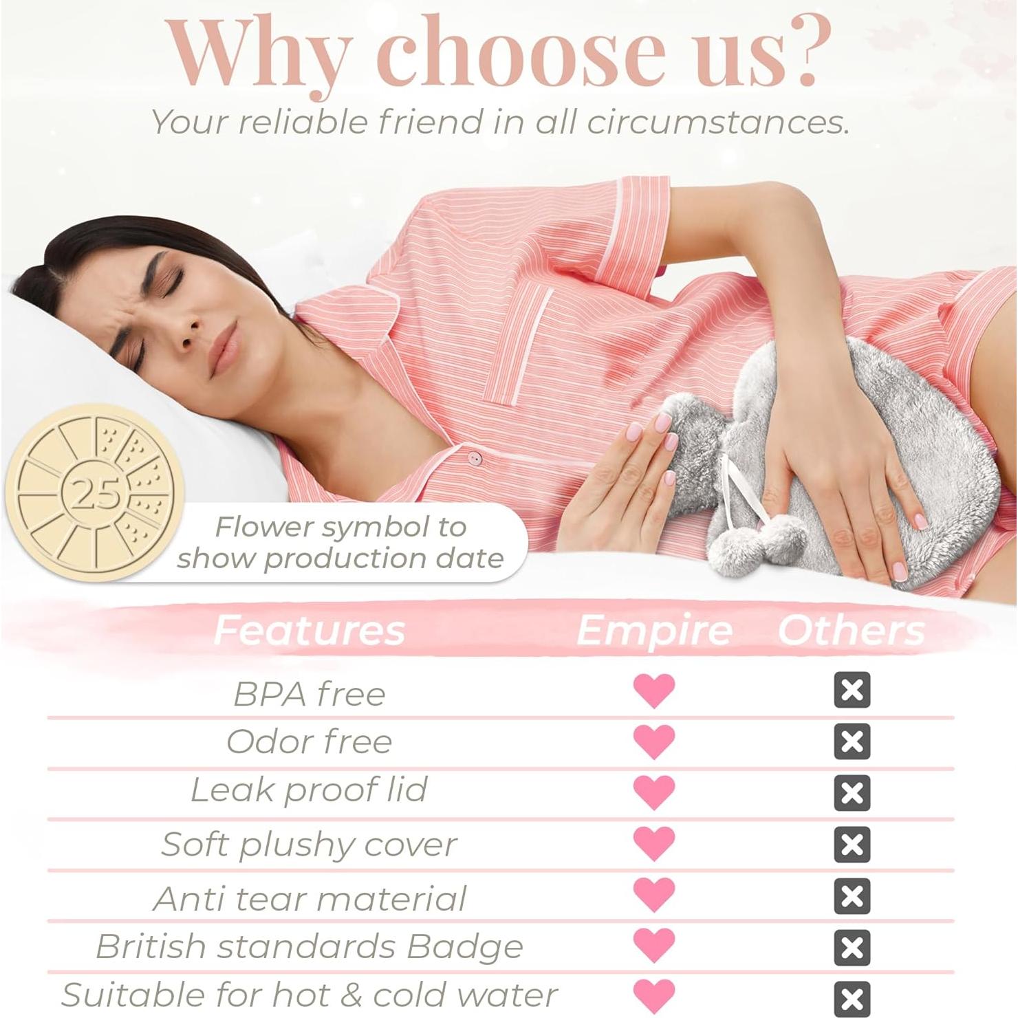 Botella de Agua Caliente Empire 1L con Funda de Felpa Gris