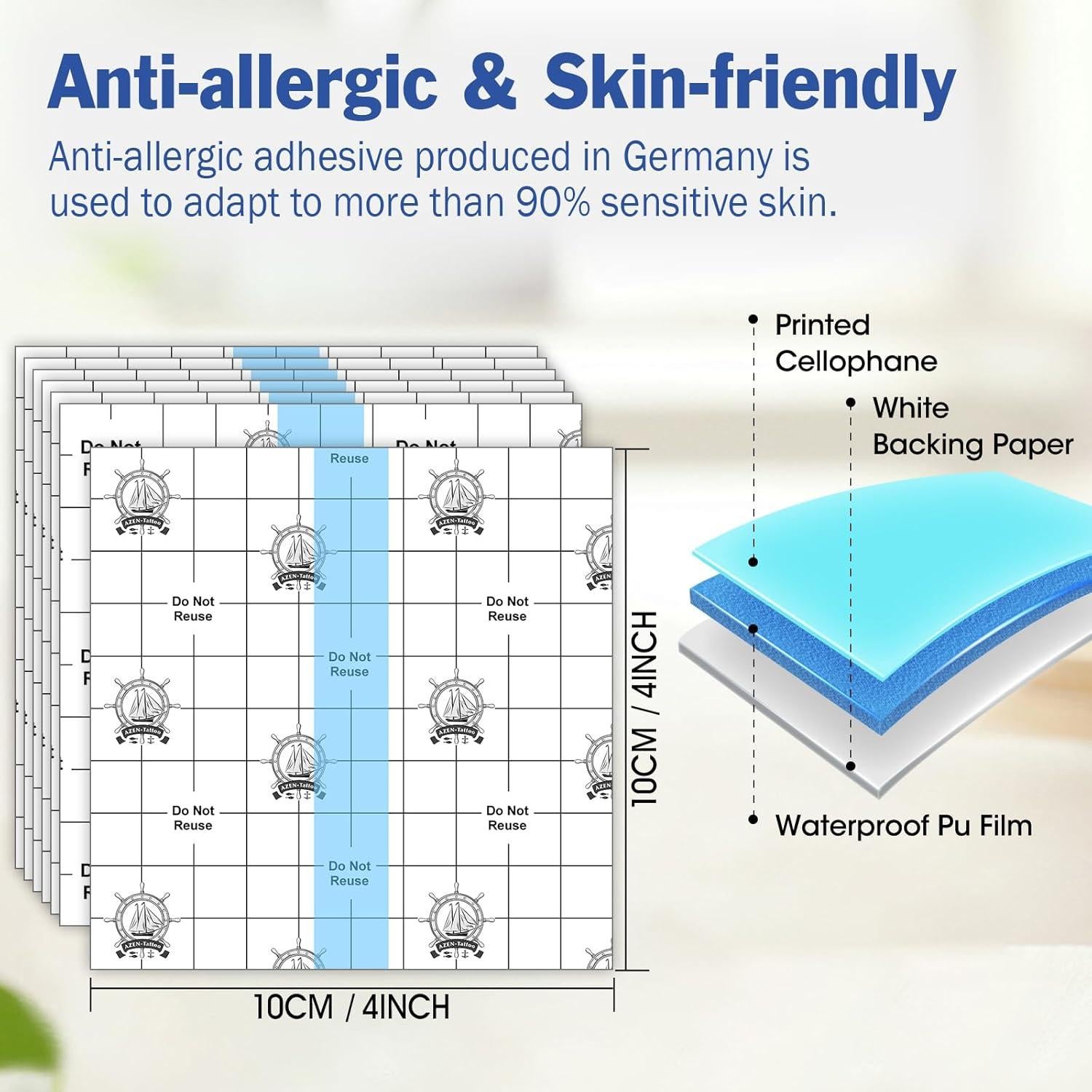 Vendajes Impermeables AZEN 50 Piezas 10.16x10.16cm Hipoalergénicos