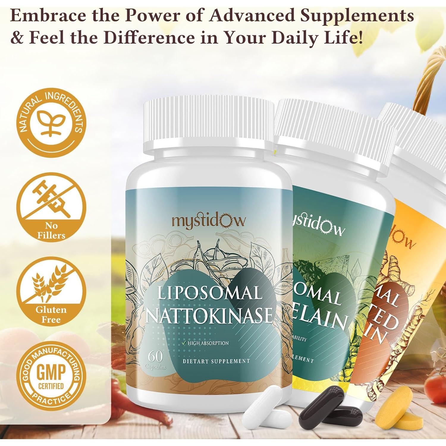 Trío de Soporte Spike Mystidow | Nattokinasa 8000 FU 500mg, Bromelina 1150mg, Cúrcuma 1800mg