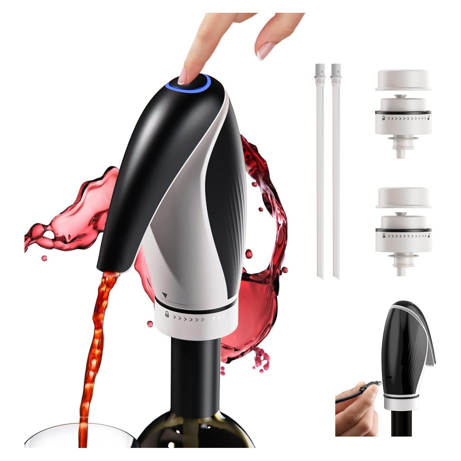 Aerador de Vino Eléctrico ESCLAP KD6 Negro, Carga Rápida