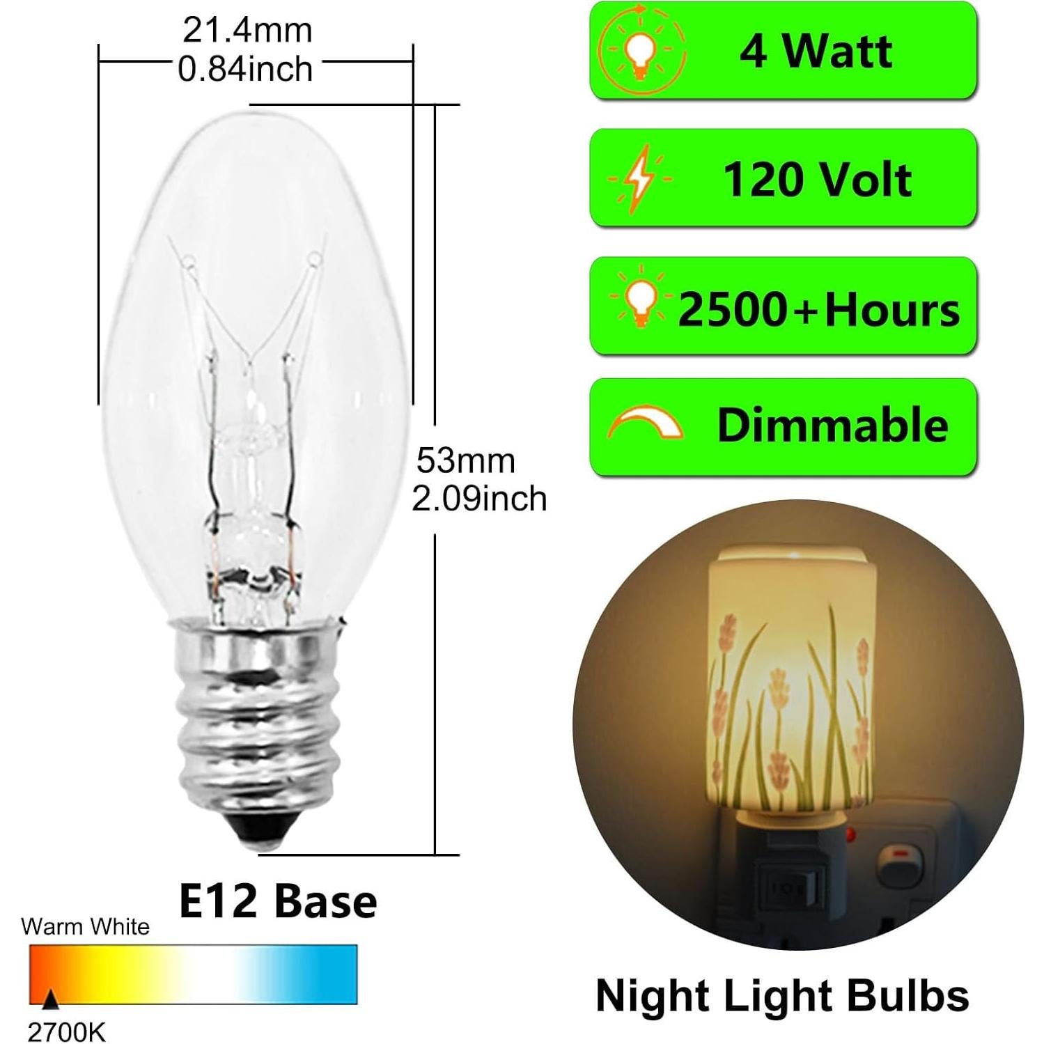 Bombillas de Luz Nocturna E12 4W C7 Paquete de 15 - Clara