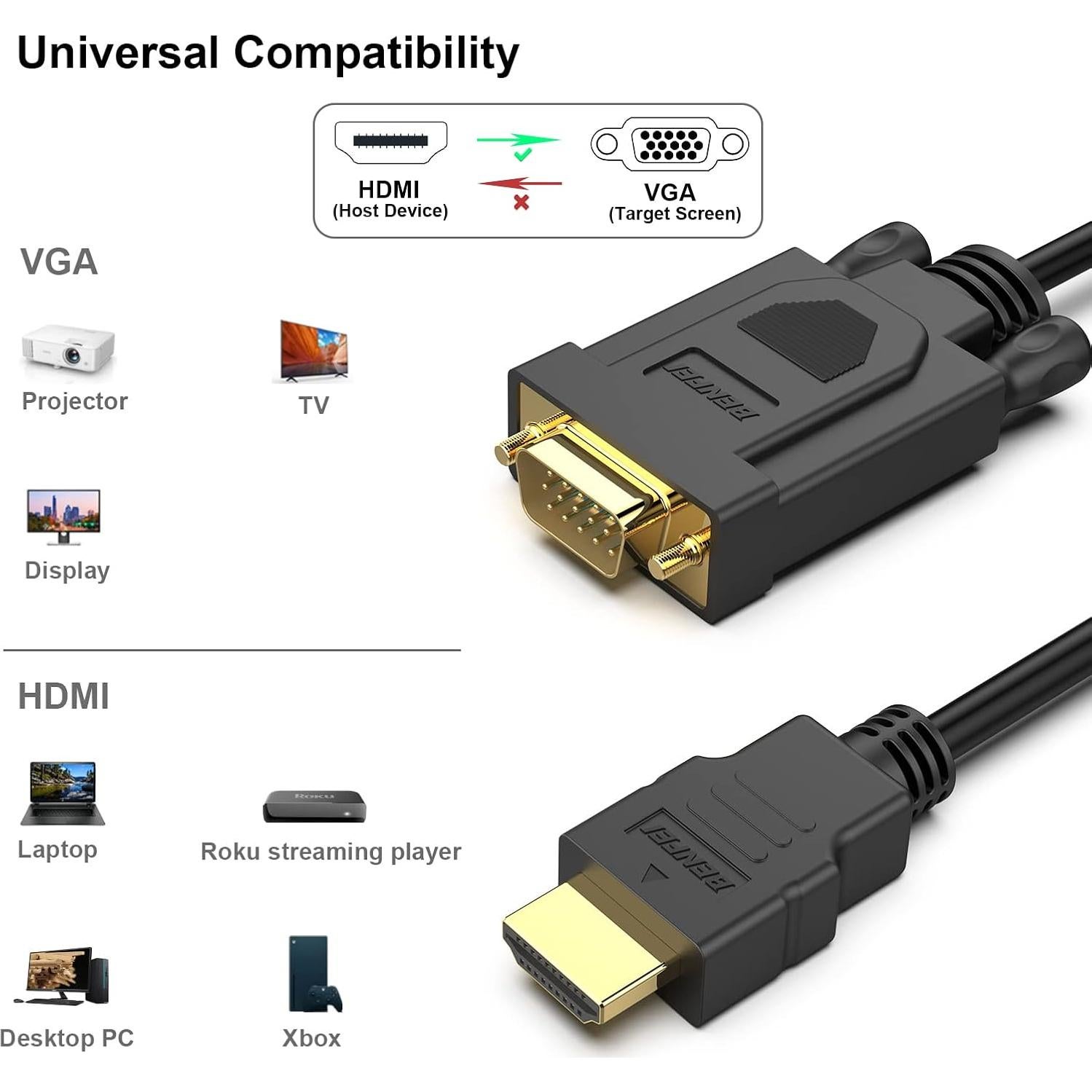 Cable HDMI a VGA Benfei 10 Paquete 1.21 kg 182.88 cm