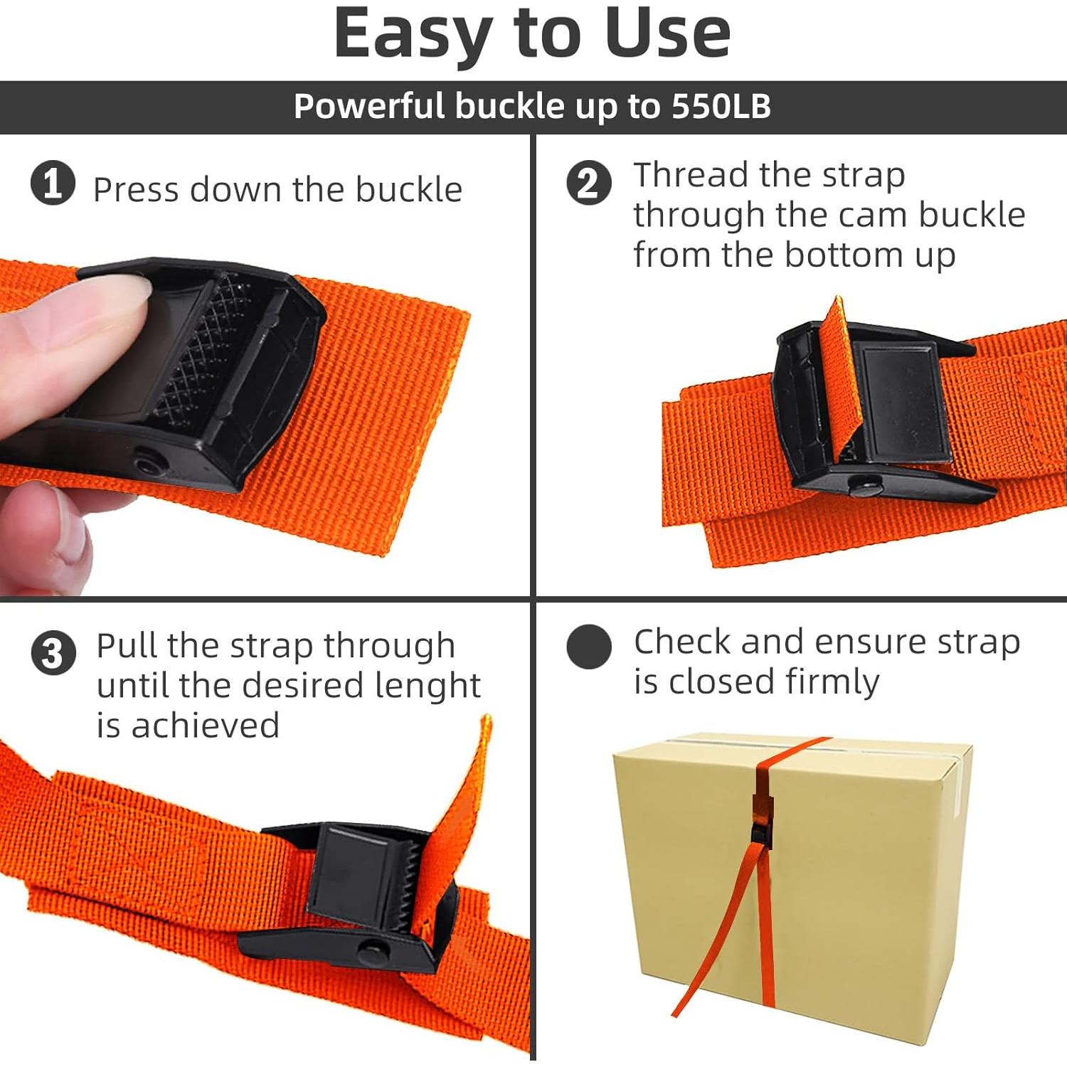 Correas de Amarre Ayifan 2m Naranja 6 Piezas 250kg Ajustables