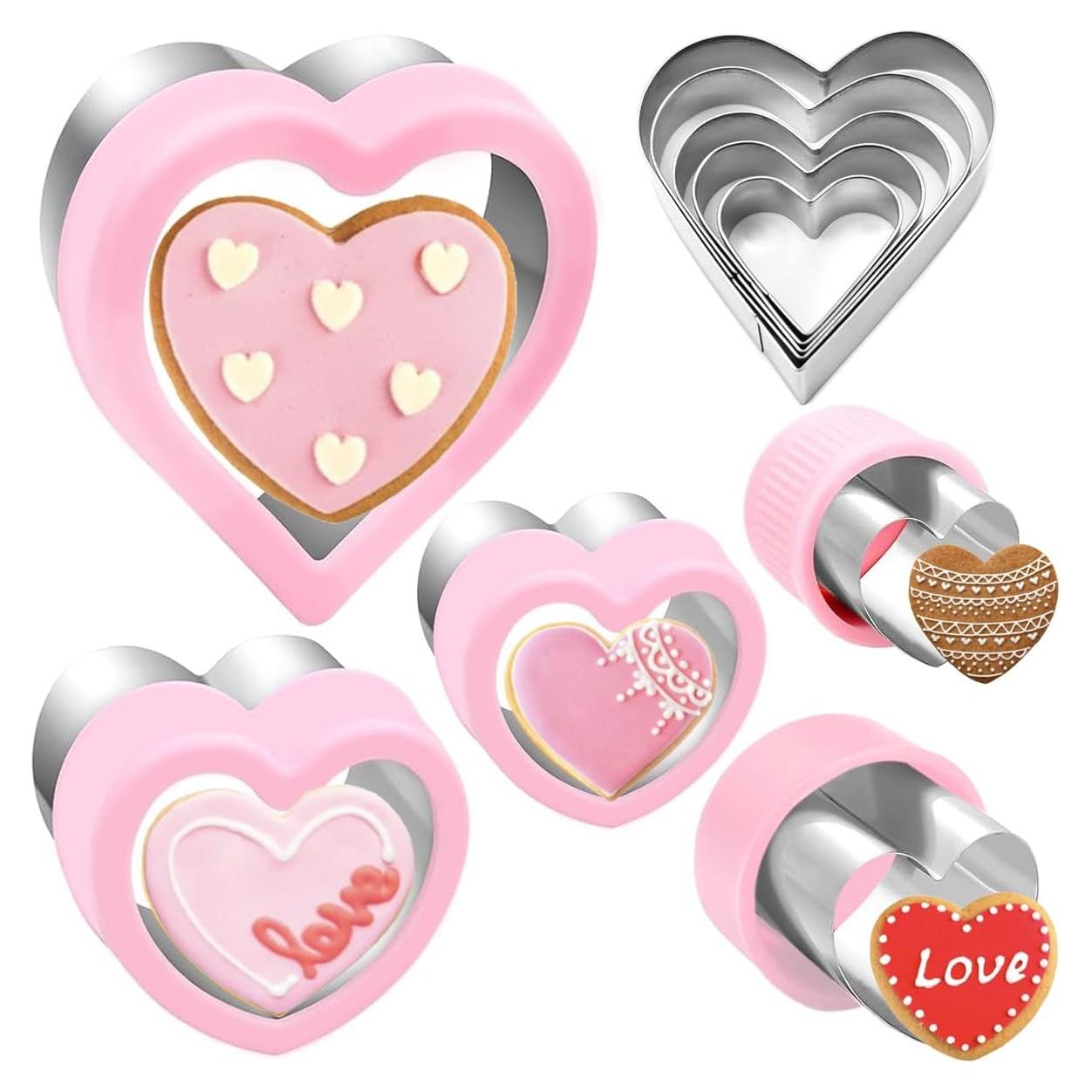 Juego de Cortadores de Galletas Corazón YomiFamily 10 Piezas Rosa