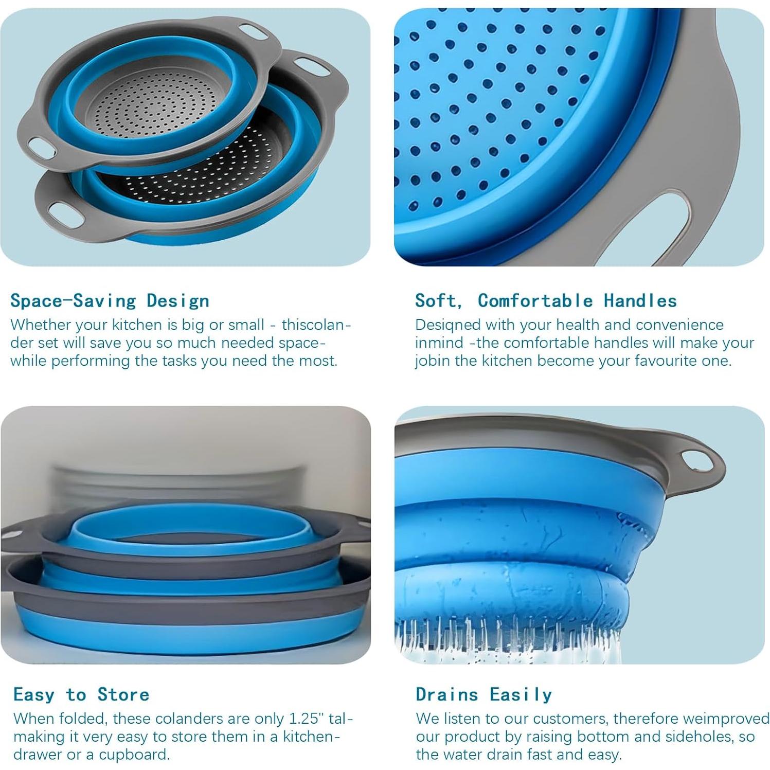 Set de Coladores Colapsables de Silicona WHZHAOCAI Azul 30cm