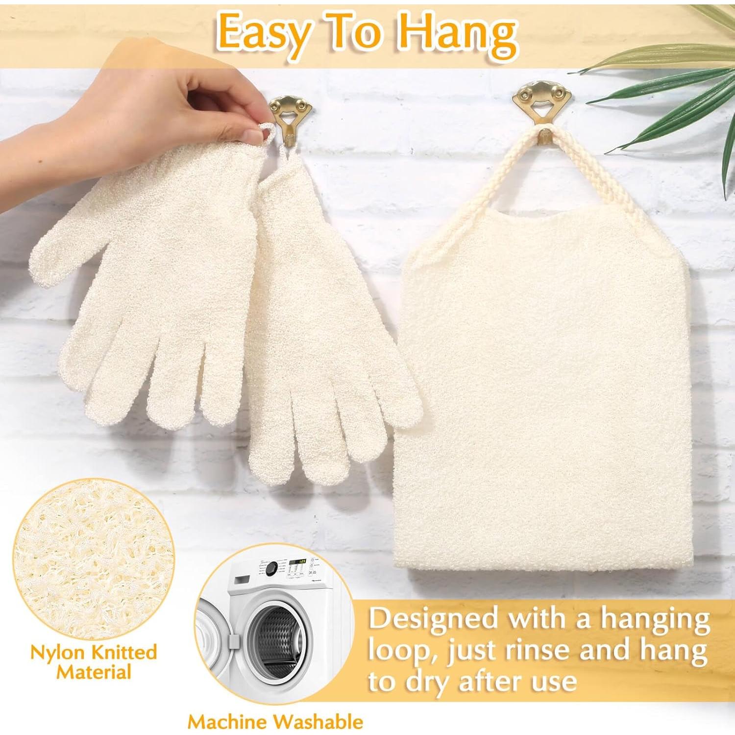 Juego de Guantes Exfoliantes Anezus y Toalla Beige 18.1x14.8cm