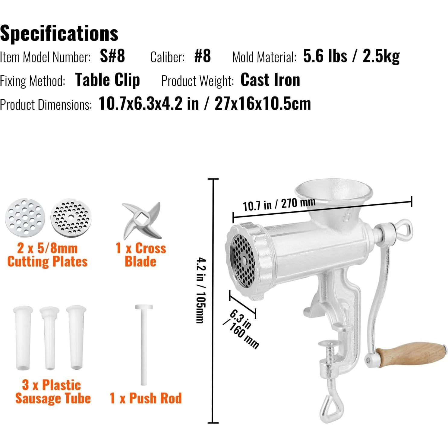 Molinillo de Carne Manual VEVOR #8 Hierro Fundido 2.5 kg