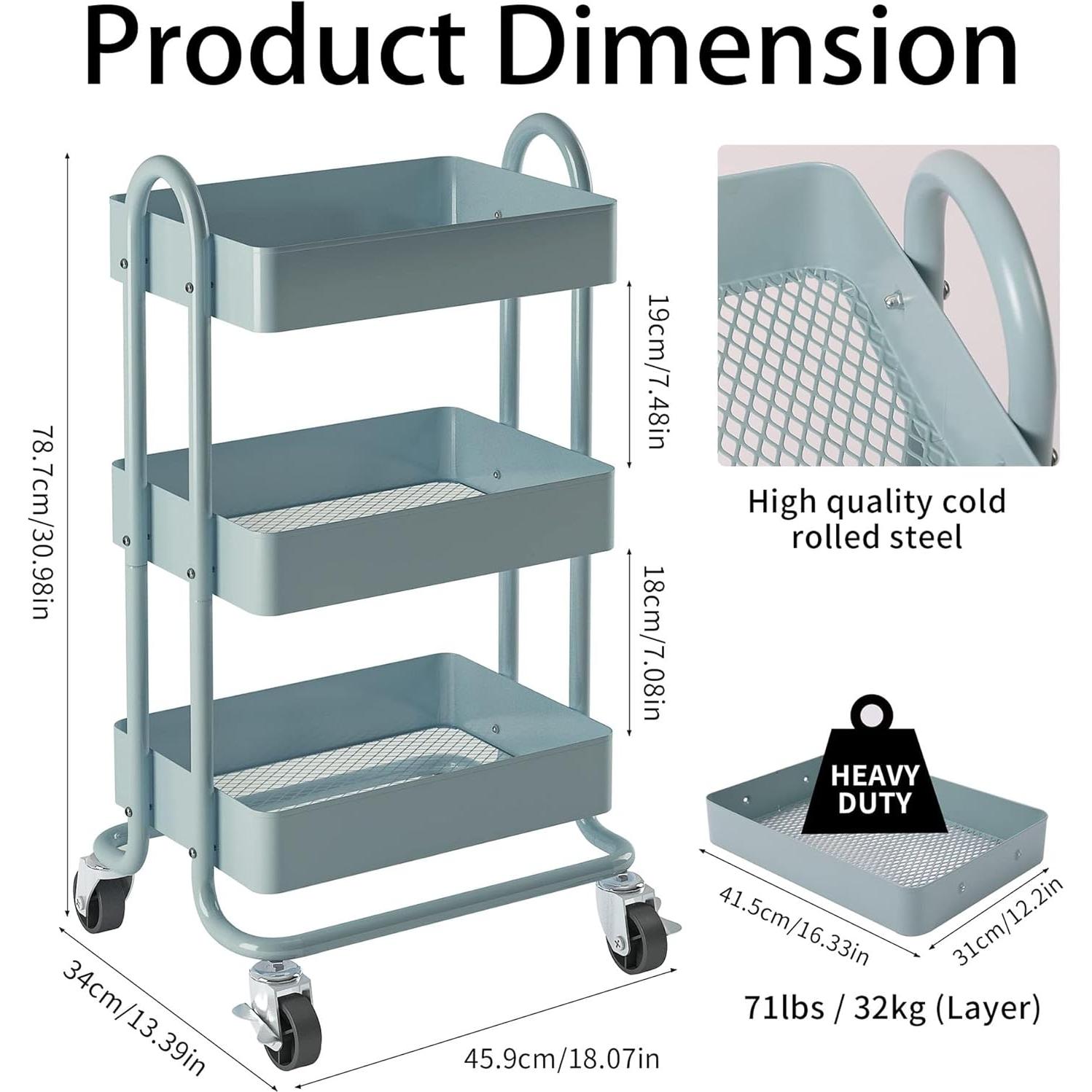 Carro Rodante de 3 Niveles Elitehouse Azul - Almacenamiento Móvil