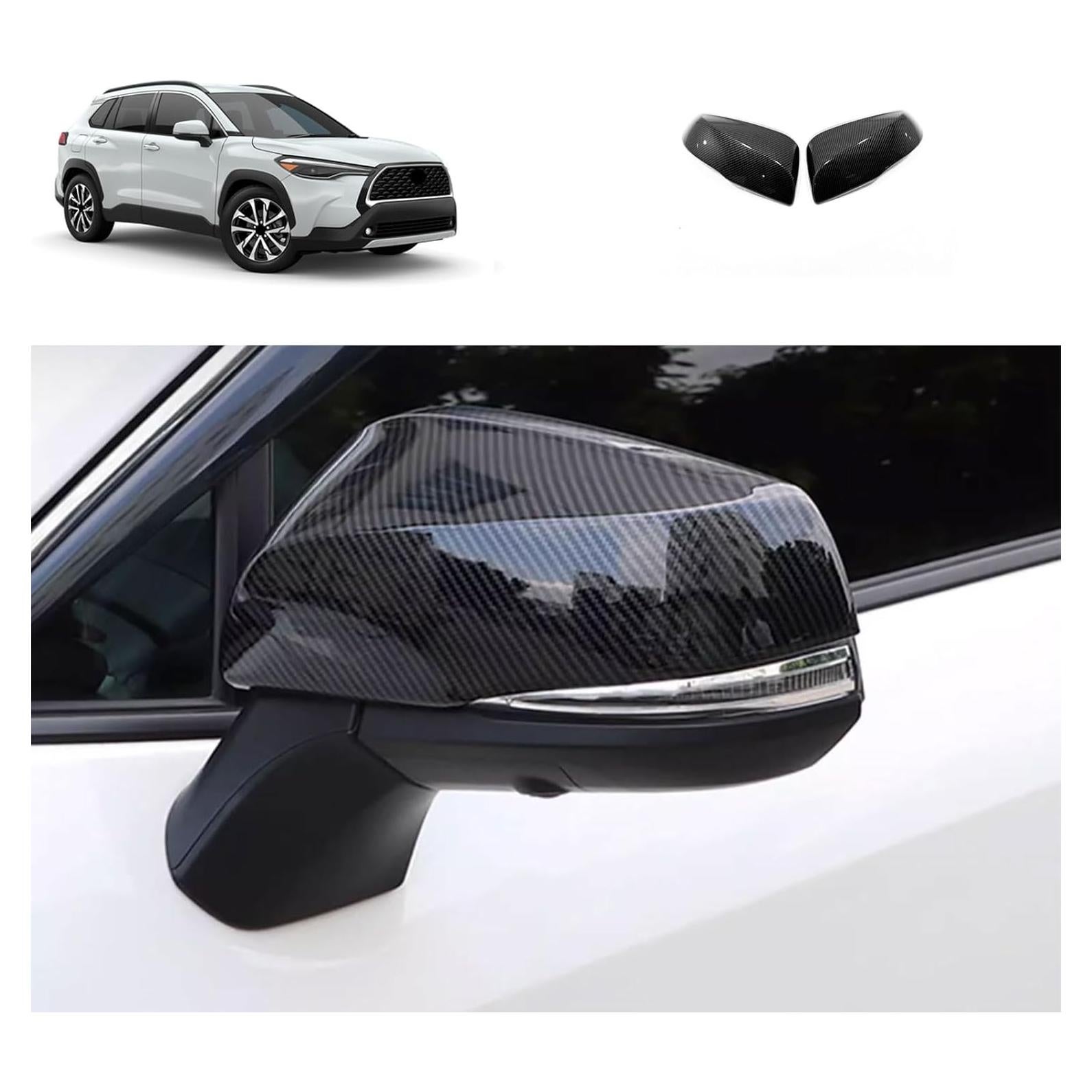 Side View Mirror Cover Compatible With Toyota Corolla Cross 2024 2023 2022 Rearview Mirrors Trim Exterior Car Accessories ABS 2PCS(Carbon Fiber Style) With Turning Light