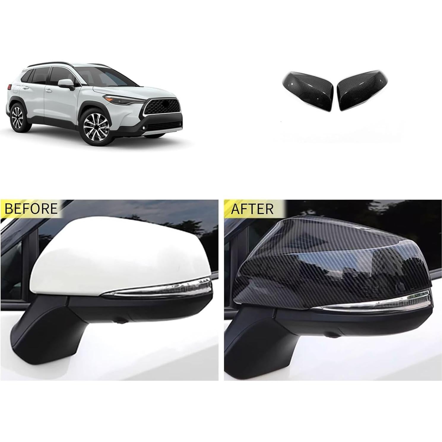 Side View Mirror Cover Compatible With Toyota Corolla Cross 2024 2023 2022 Rearview Mirrors Trim Exterior Car Accessories ABS 2PCS(Carbon Fiber Style) With Turning Light
