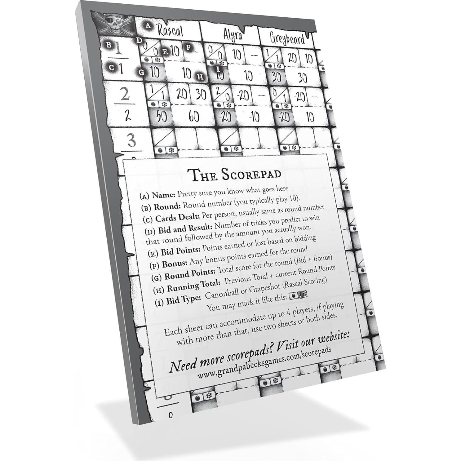 Papel de Puntuación Reemplazo Skull King Abuelo Beck - 4 Blocs