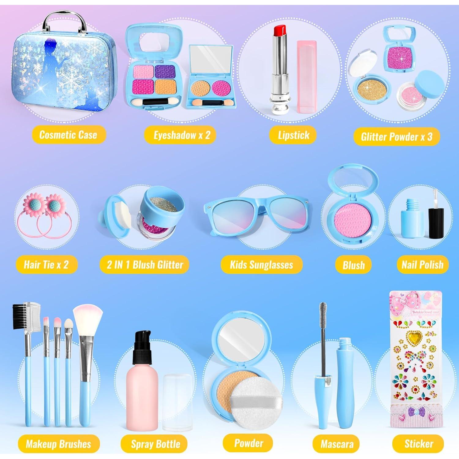 INNOCHEER Pretend Makeup for Toddlers, Fake Play Makeup for Little Girls, Frozen Toy Makeup Set for Girls, Birthday Christmas Princess Gifts Toddler Girl Toys Age 3 4 5 6 7 8 (Not Real Makeup)