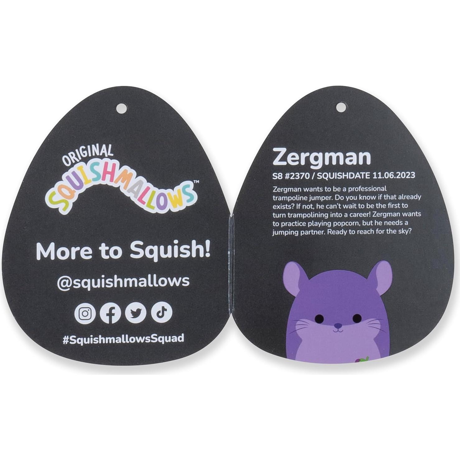 Peluche Squishmallows 20 cm Zergman Chinchilla Aromatizado Uva