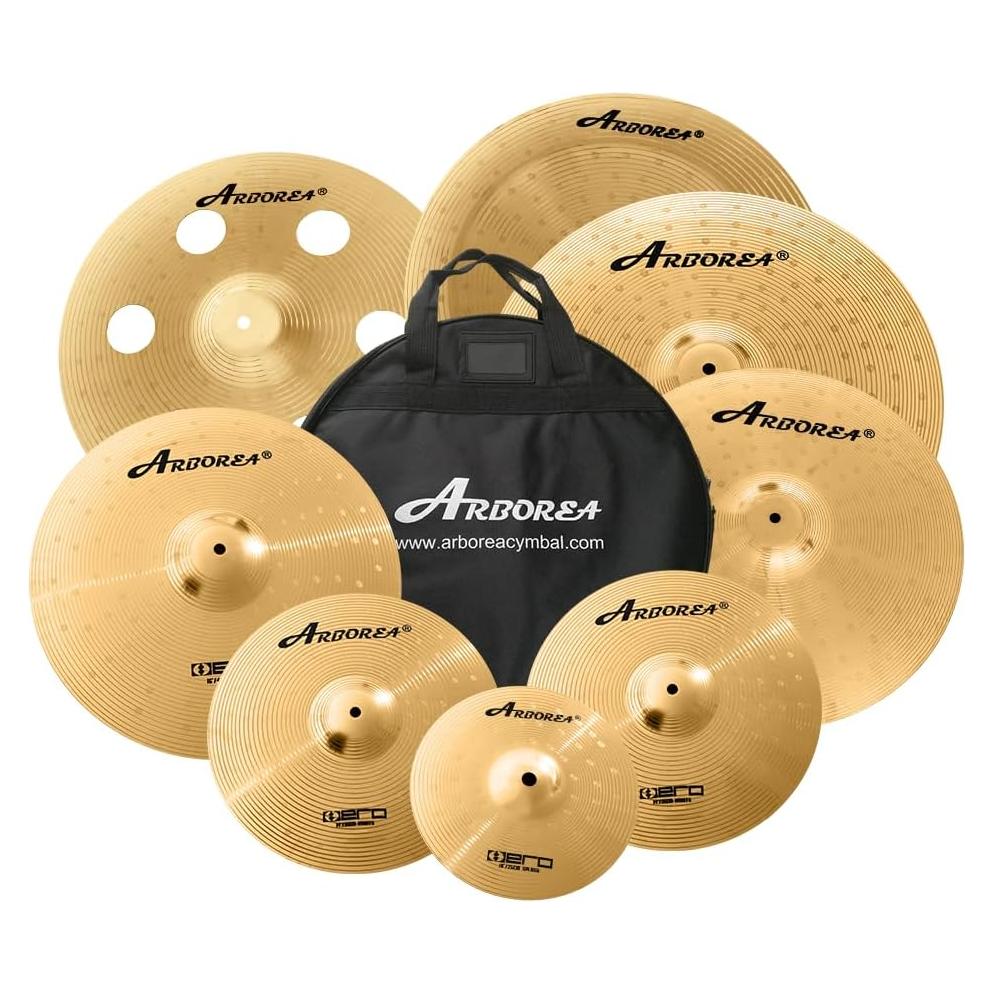 Set de Platillos Arborea 8 pcs Dorado Brillante Hi-hats y más