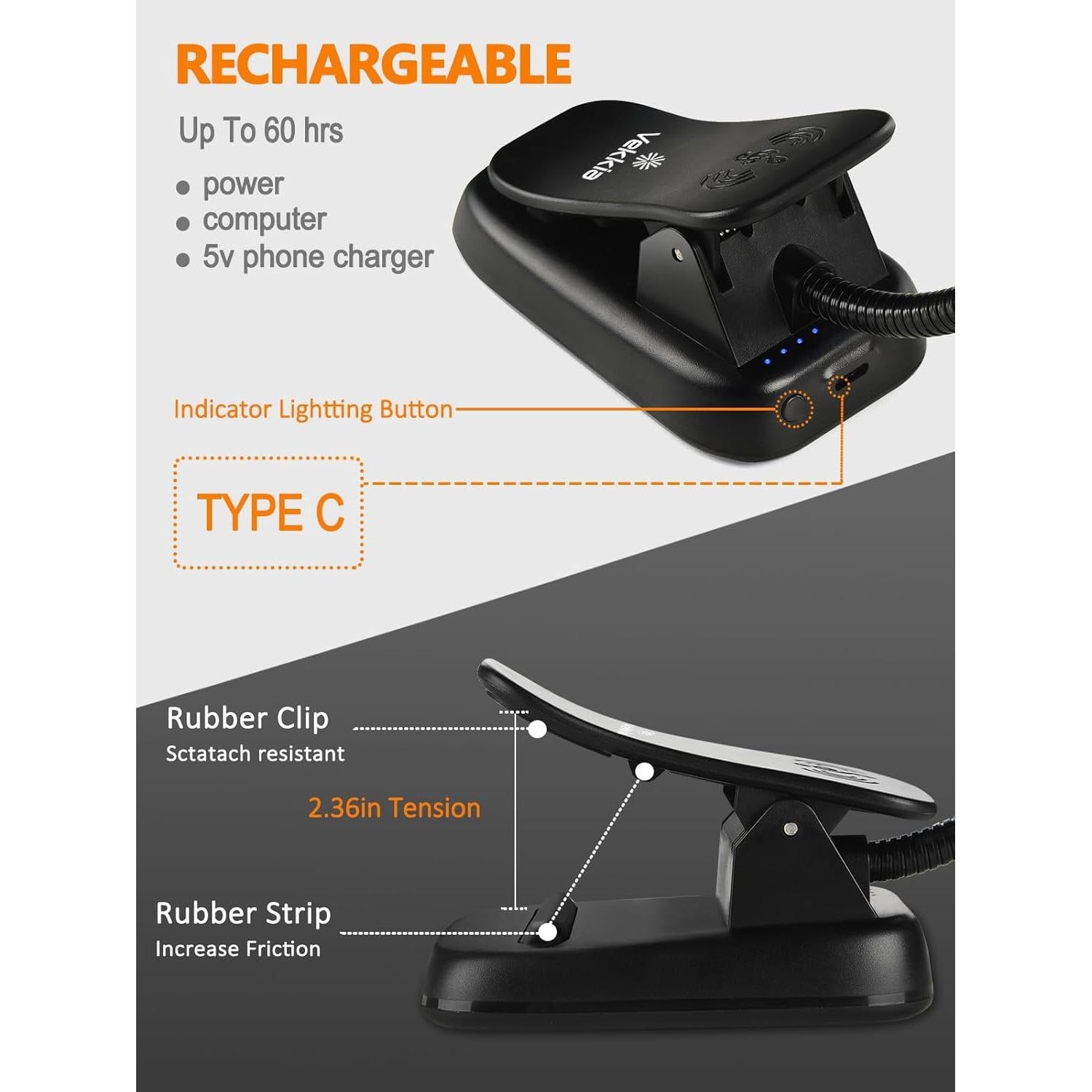 Luz de Atril Plegable Vekkia MST42 - LED Recargable 2500mAh