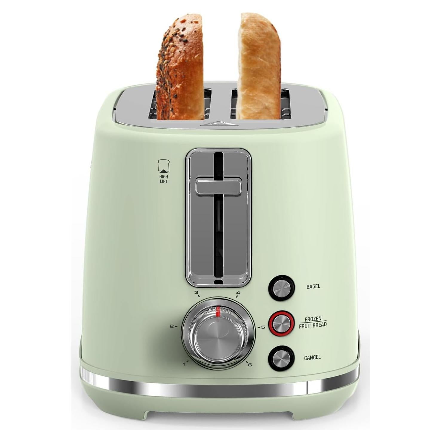 Tostadora de 2 Rebanadas LONGDEEM Verde - Ranura Ancha, Apagado Automático