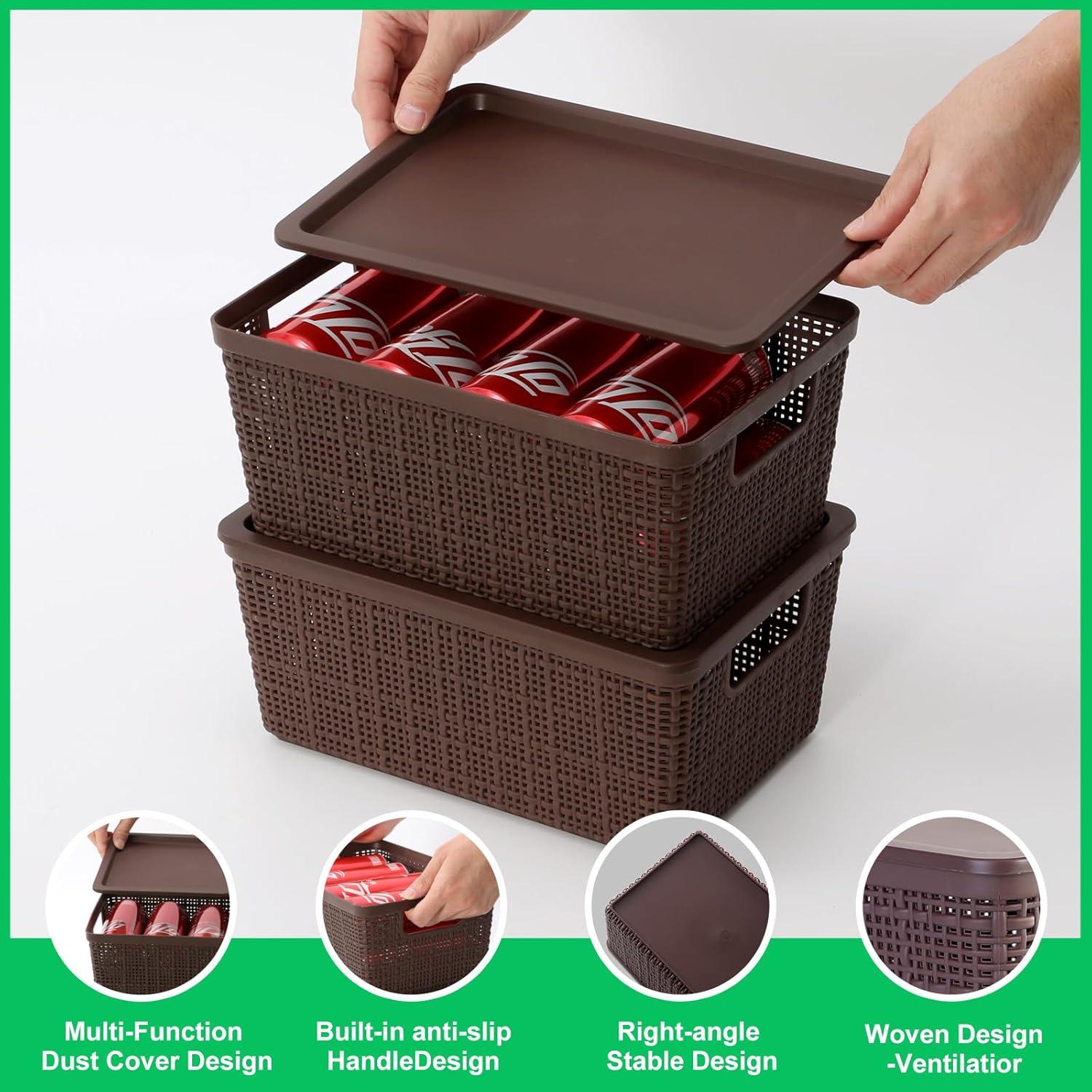 Paquete de 6 cestas de almacenamiento Wrrlors con tapa marrón