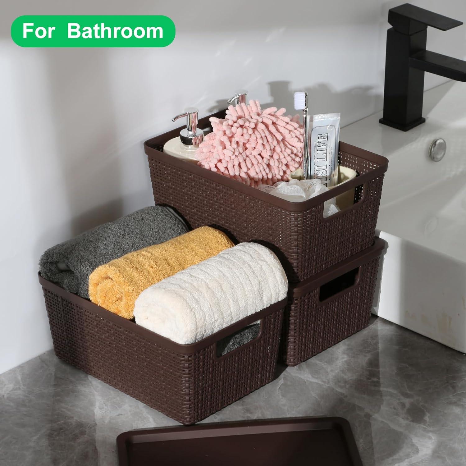 Paquete de 6 cestas de almacenamiento Wrrlors con tapa marrón