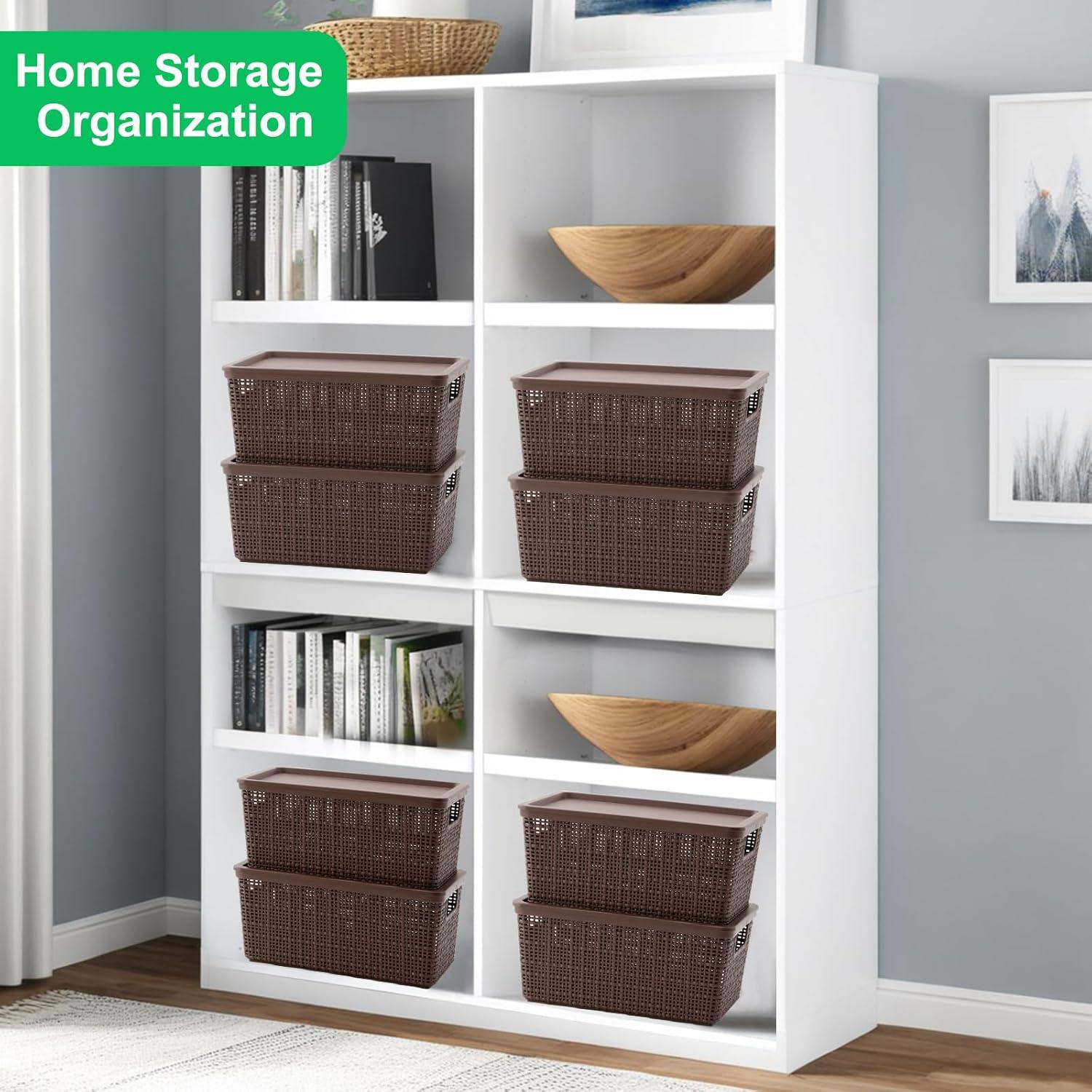 Paquete de 6 cestas de almacenamiento Wrrlors con tapa marrón