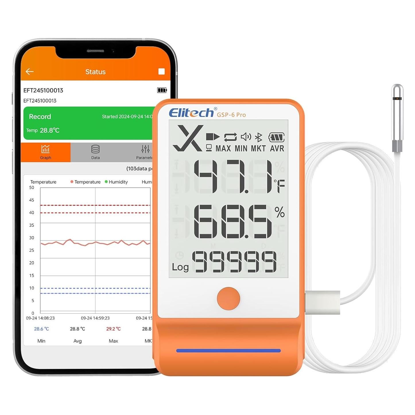 Registrador de Datos Elitech GSP-6Pro Bluetooth 100000 Puntos