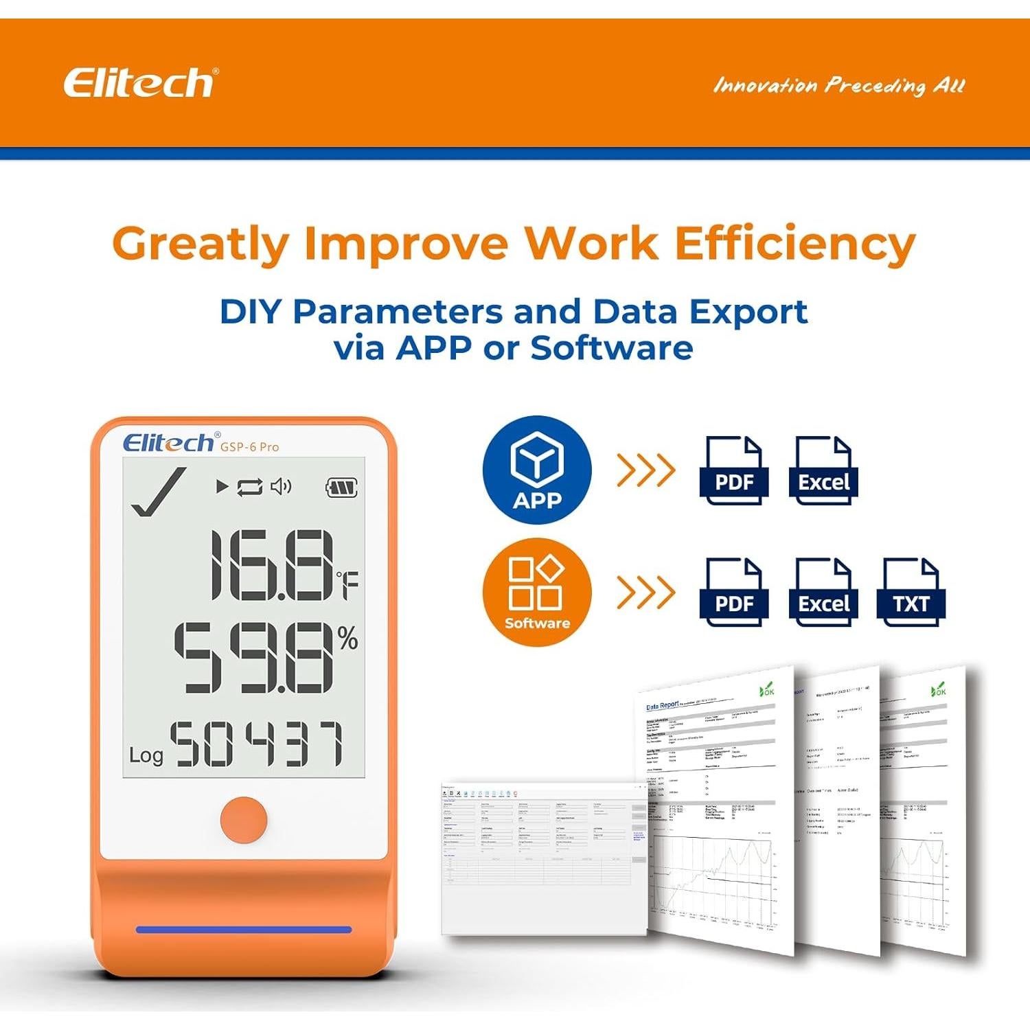 Registrador de Datos Elitech GSP-6Pro Bluetooth 100000 Puntos