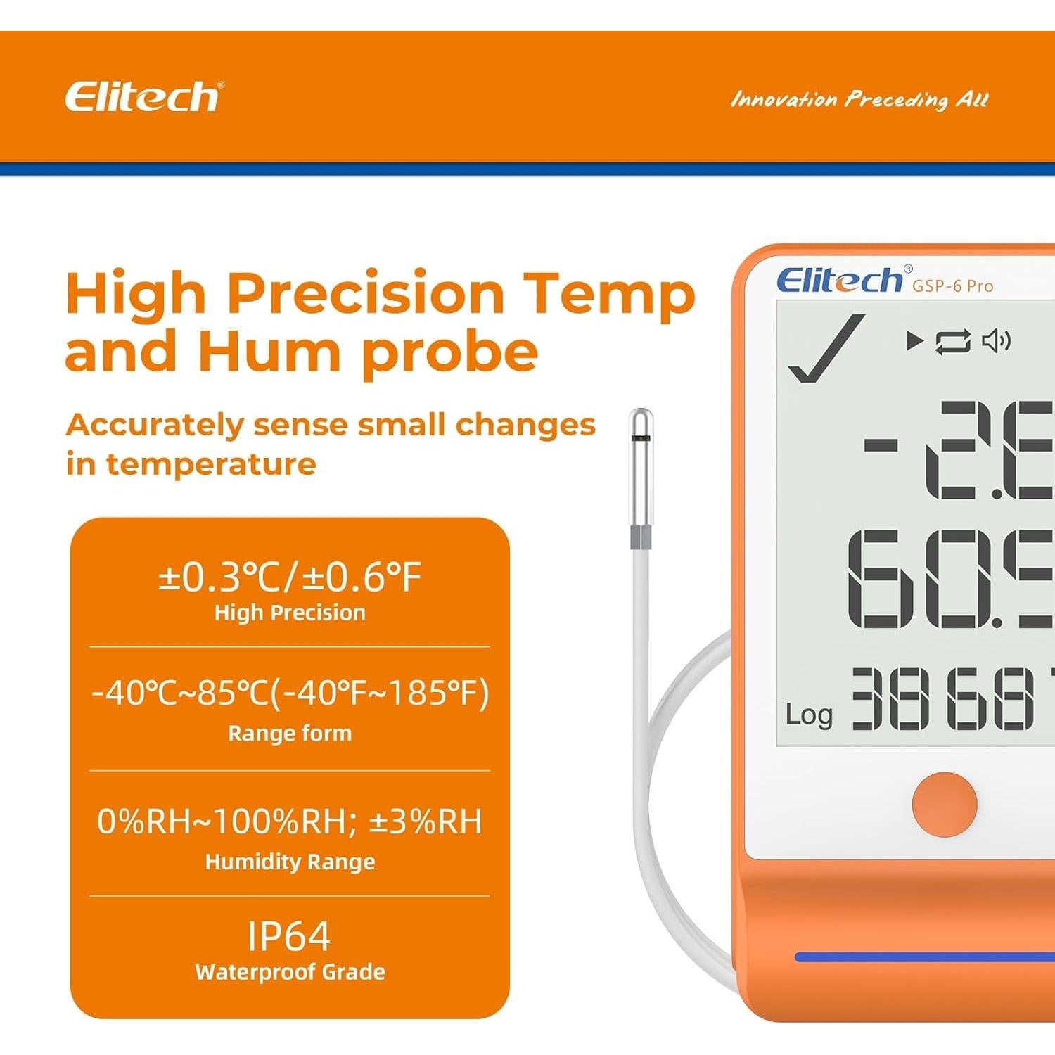 Registrador de Datos Elitech GSP-6Pro Bluetooth 100000 Puntos