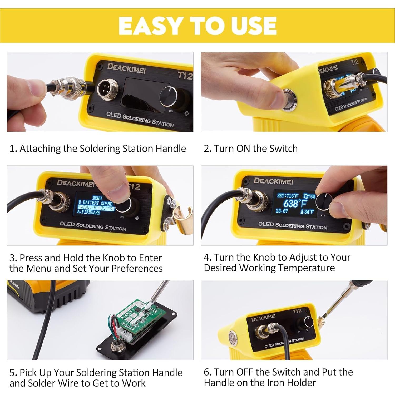 Estación de Soldadura Inalámbrica Deackimei 20V Max 480°C