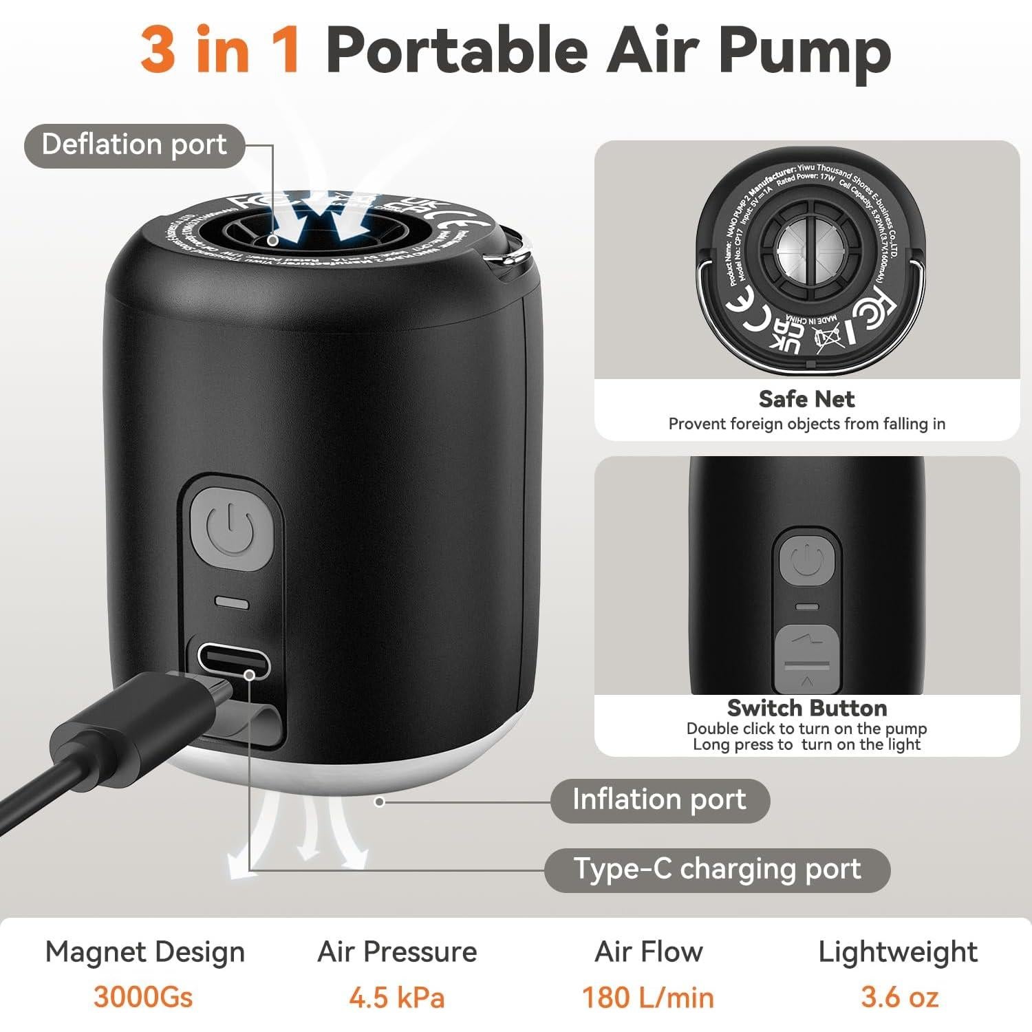 Bomba de Aire Recargable Sportneer 1600mAh para Inflables