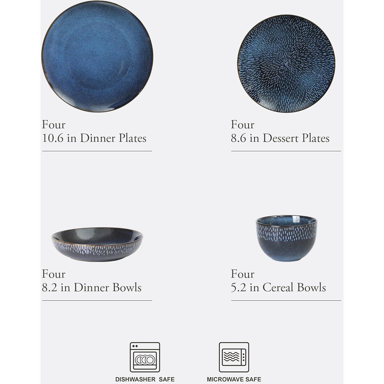 Gibson Elite Matisse Vajilla 16 Piezas Azul Cobalto