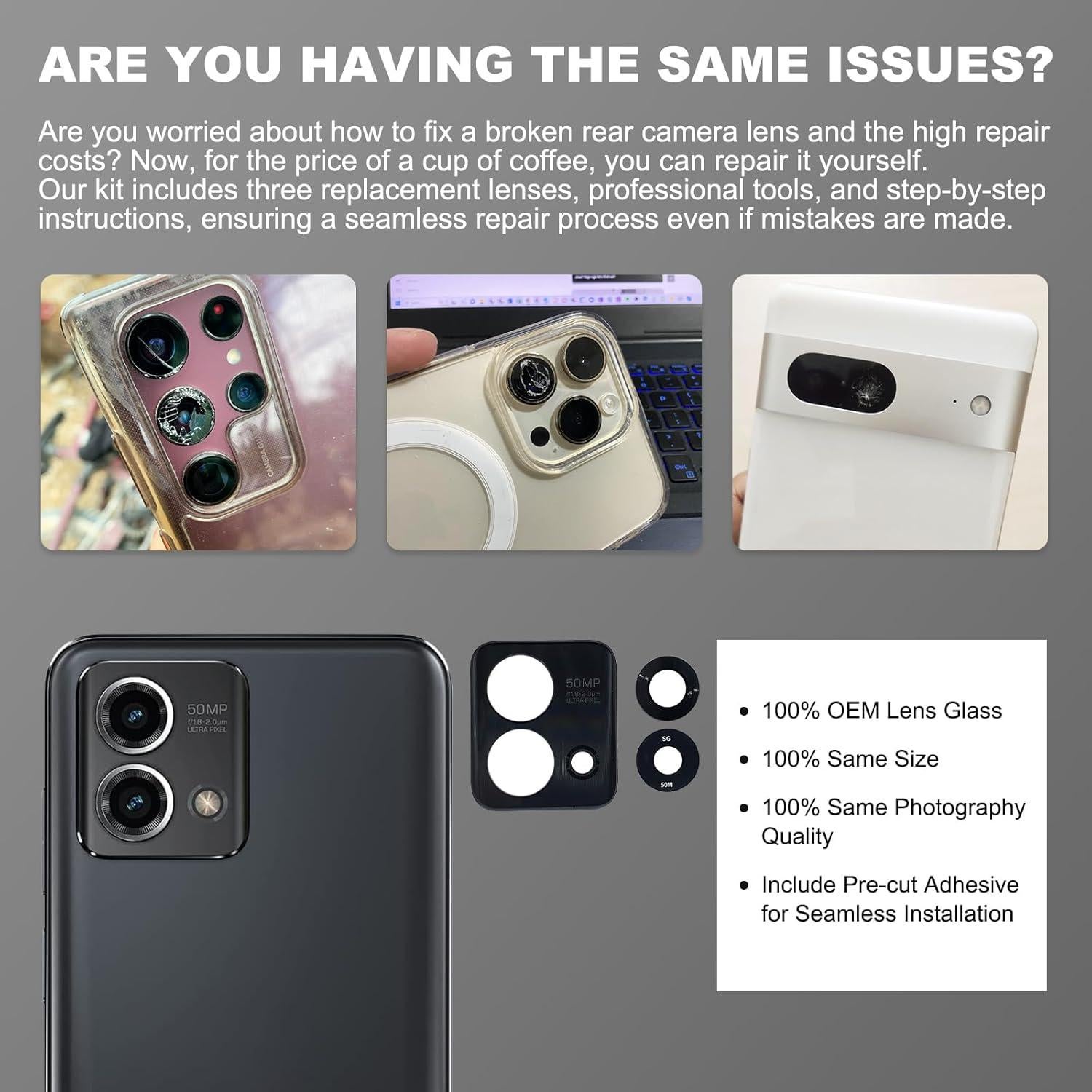 Paquete de 3 Lentes Moto G Stylus 5G 2023 XT2315 Cristal