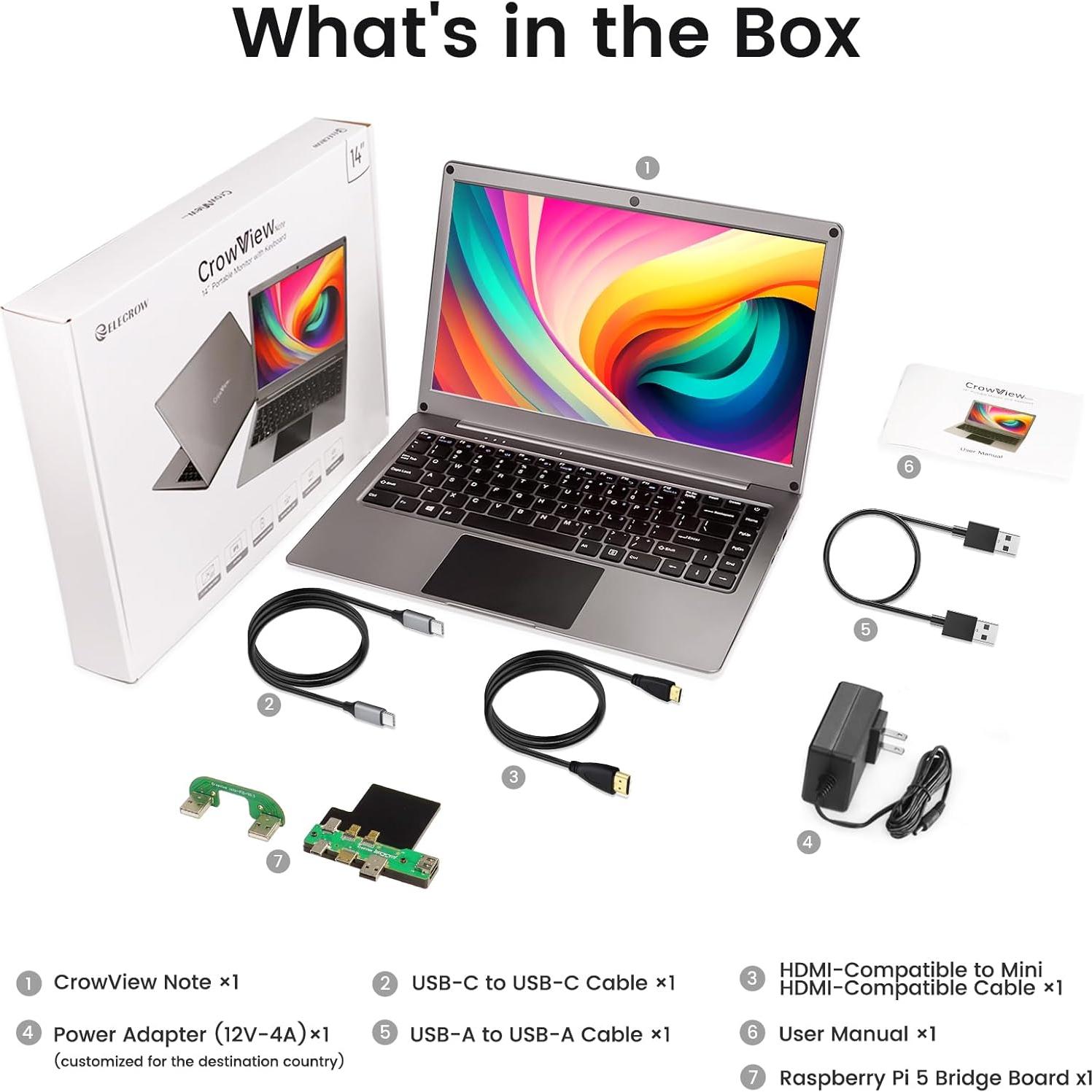 Monitor Portátil CrowView Note 14" FHD 1080P Batería 5000mAh