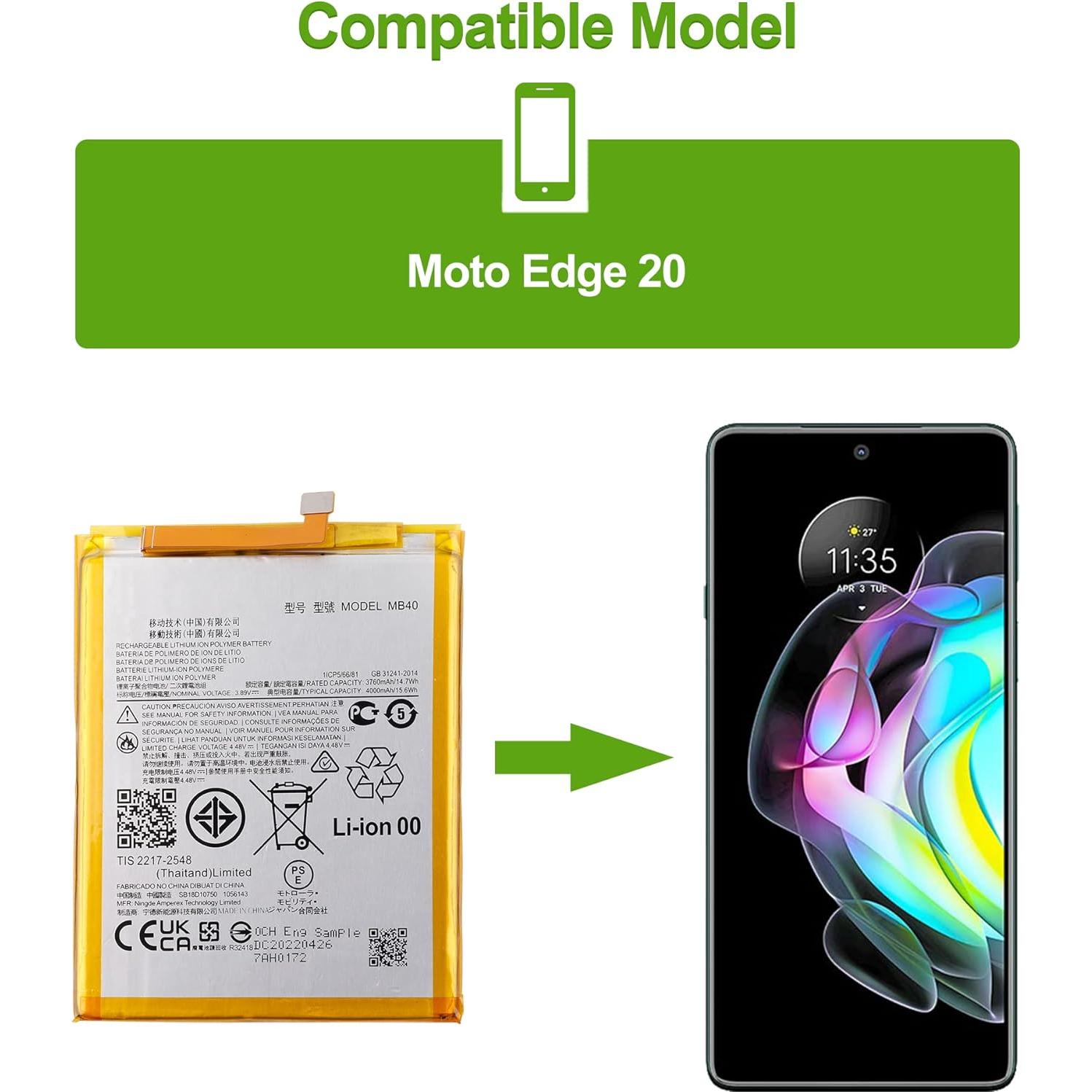 Batería Reemplazo Moto Edge 20 MB40 4000mAh Kit Reparación