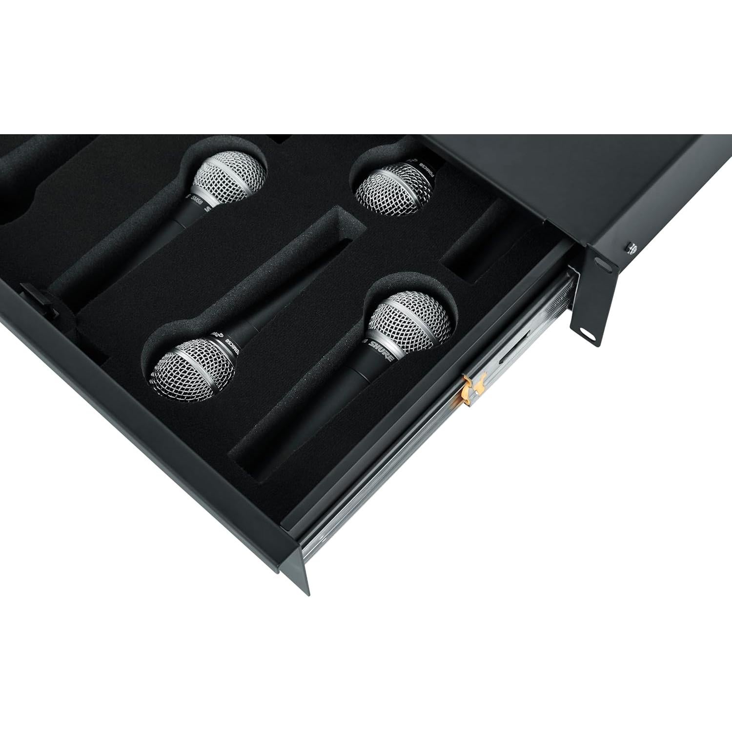 Cajón Rack Gator Rackworks 2U para 10 Micrófonos con Cerradura