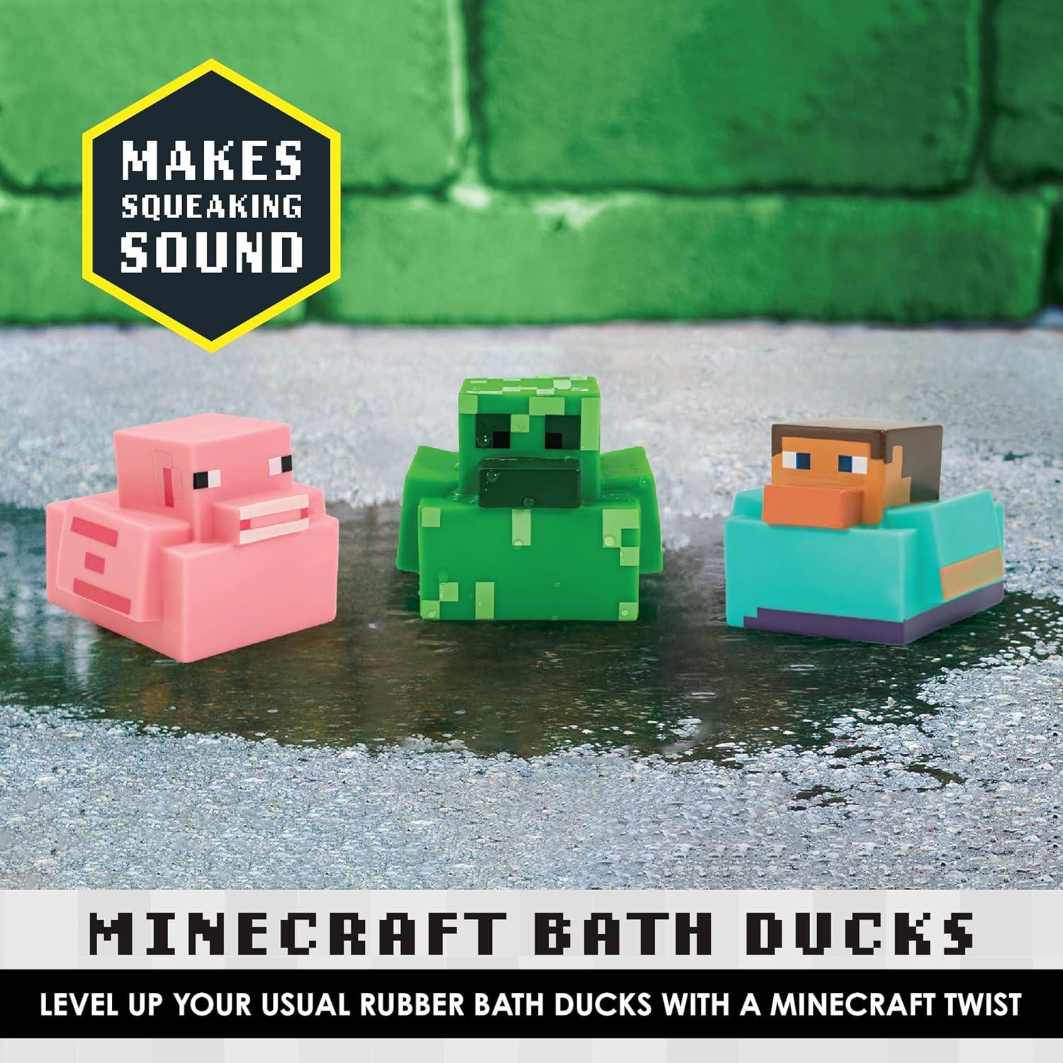 Paladone Minecraft Rubber Duckies, Set of 3 Minecraft Bath Ducks, Creeper Pig and Steve Bath Toys, Funny Jeep Ducks
