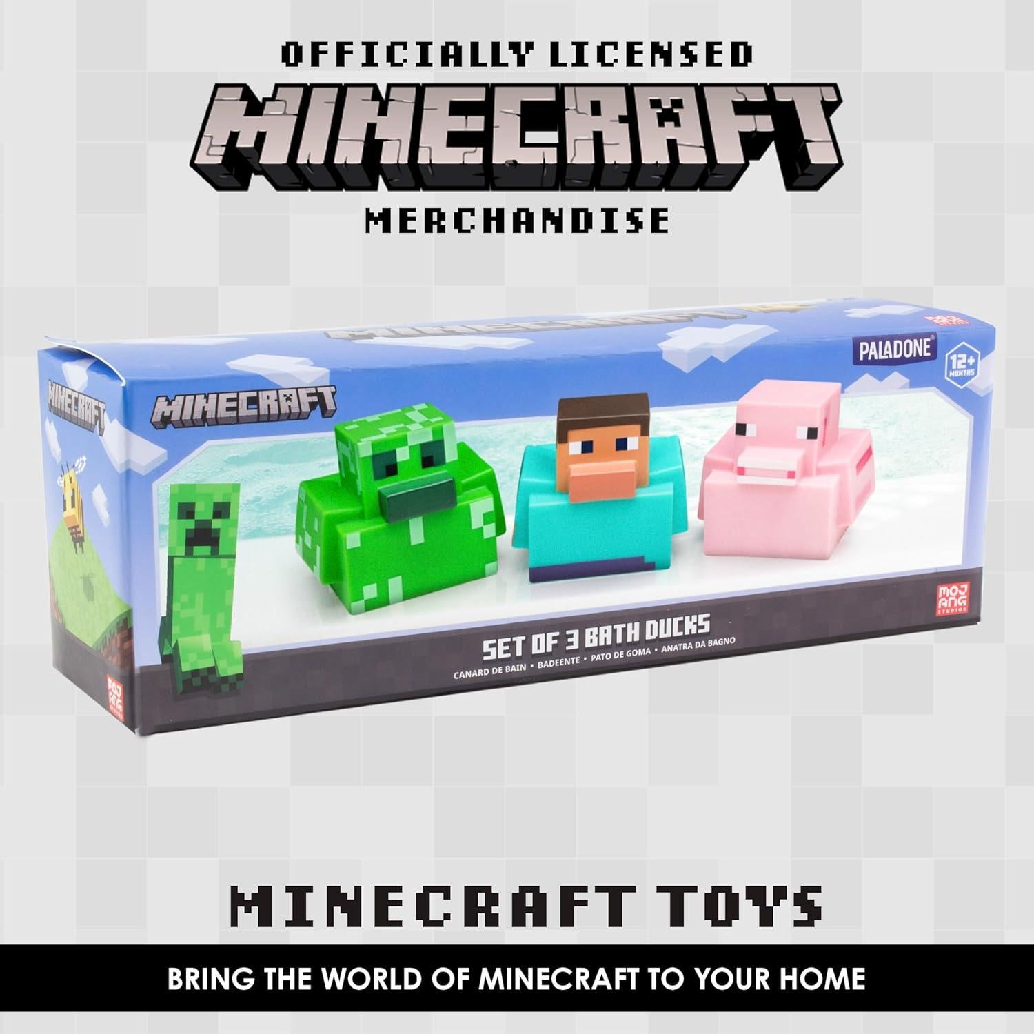 Paladone Minecraft Rubber Duckies, Set of 3 Minecraft Bath Ducks, Creeper Pig and Steve Bath Toys, Funny Jeep Ducks