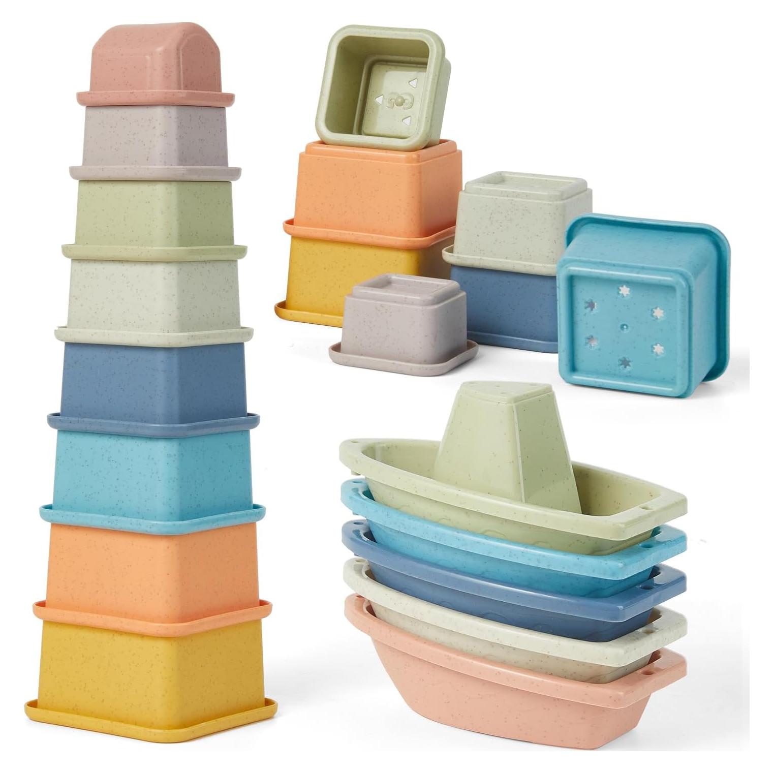 Juguetes de baño para bebés AMCHSURI 13PCS tazas y barcos