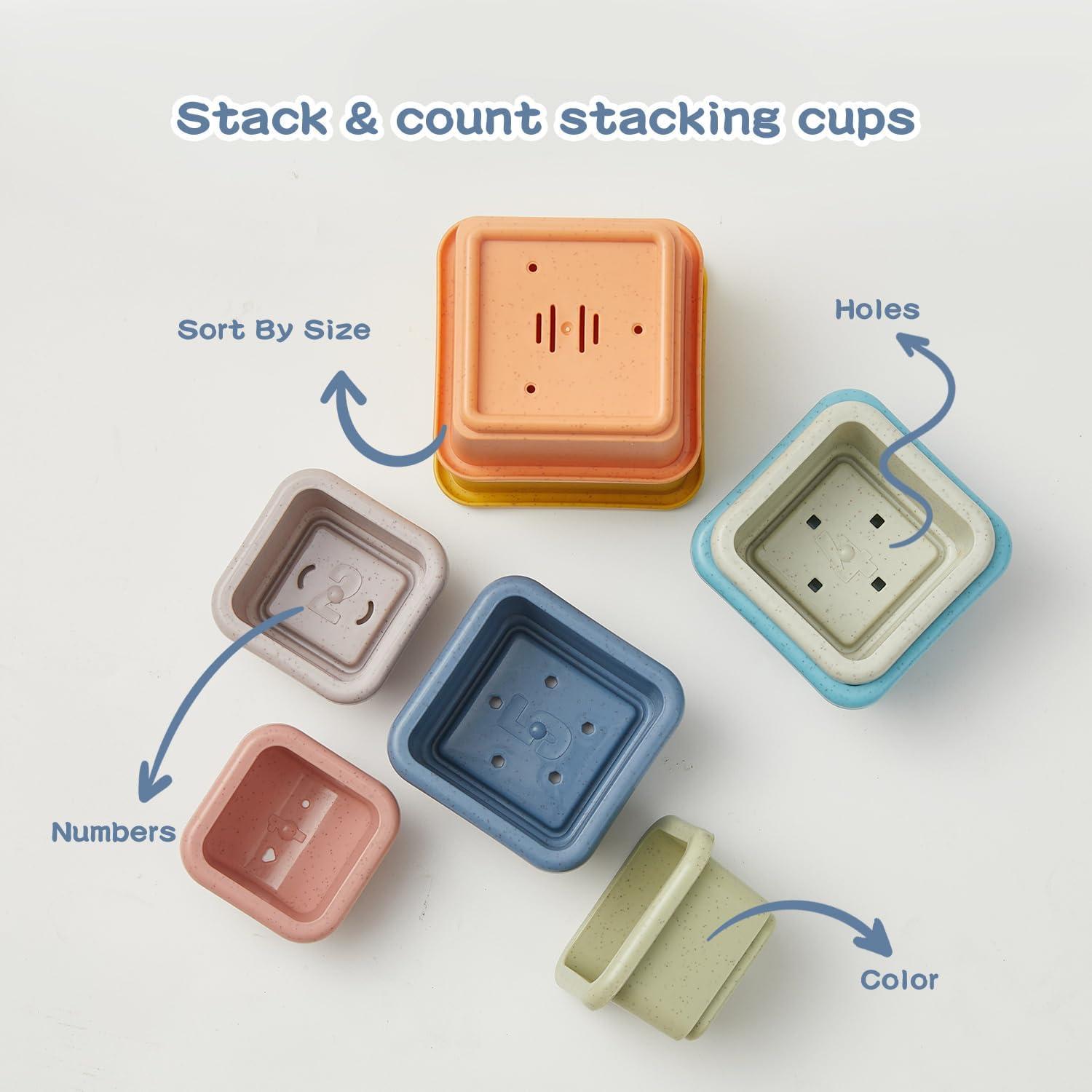 Juguetes de baño para bebés AMCHSURI 13PCS tazas y barcos