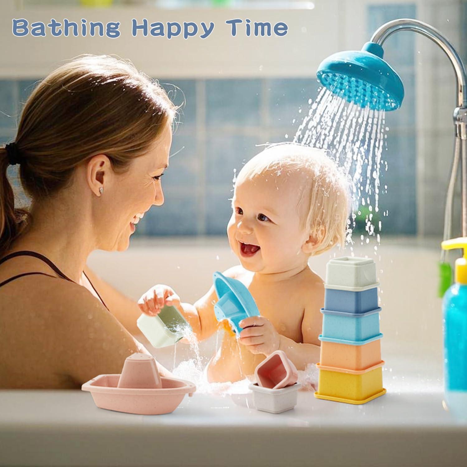 Juguetes de baño para bebés AMCHSURI 13PCS tazas y barcos