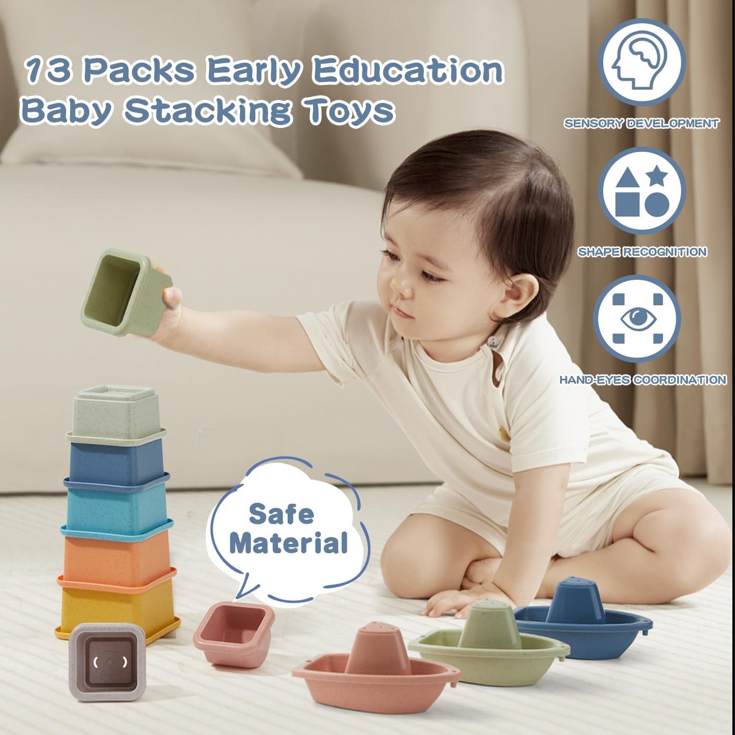 Juguetes de baño para bebés AMCHSURI 13PCS tazas y barcos