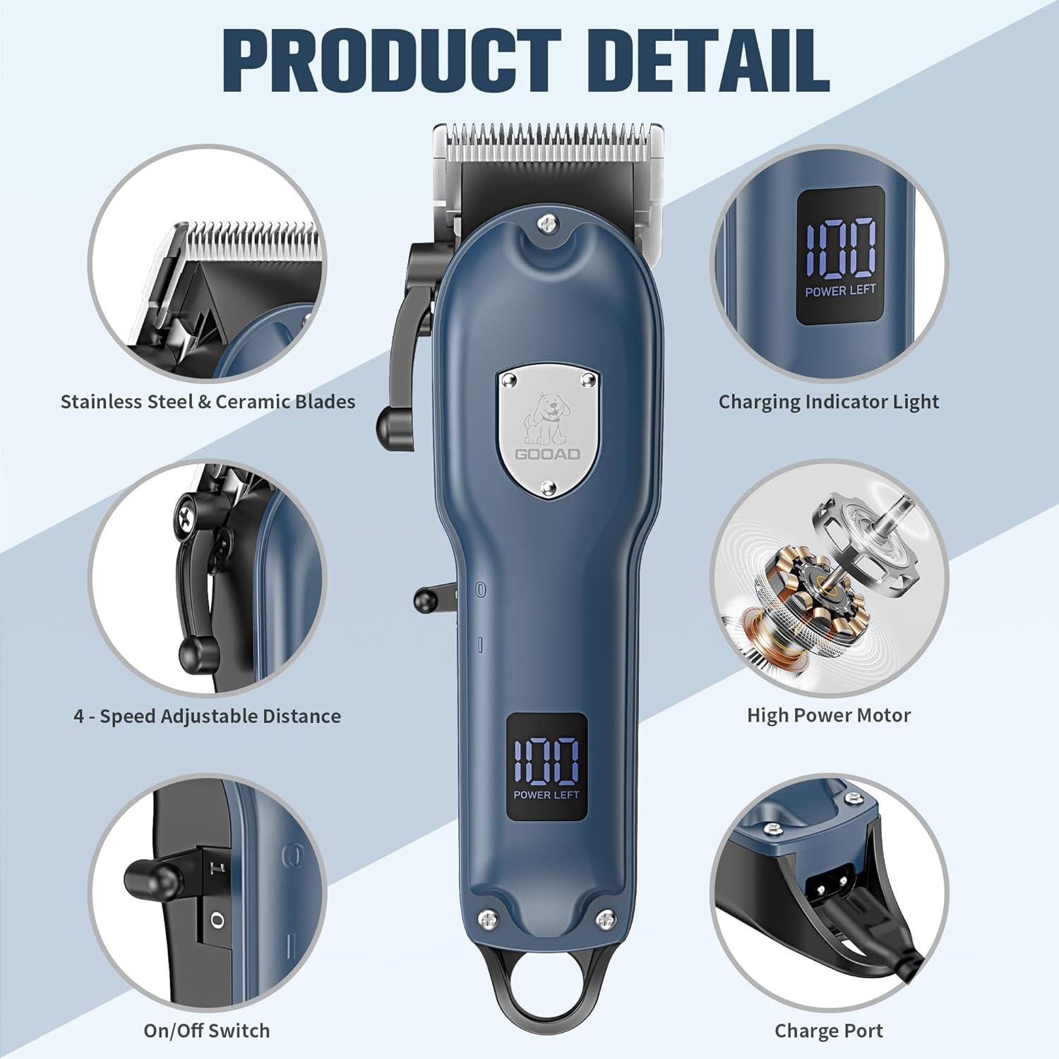 Cortadora de Pelo de Perro Inalámbrica Gooad Azul 2000mAh