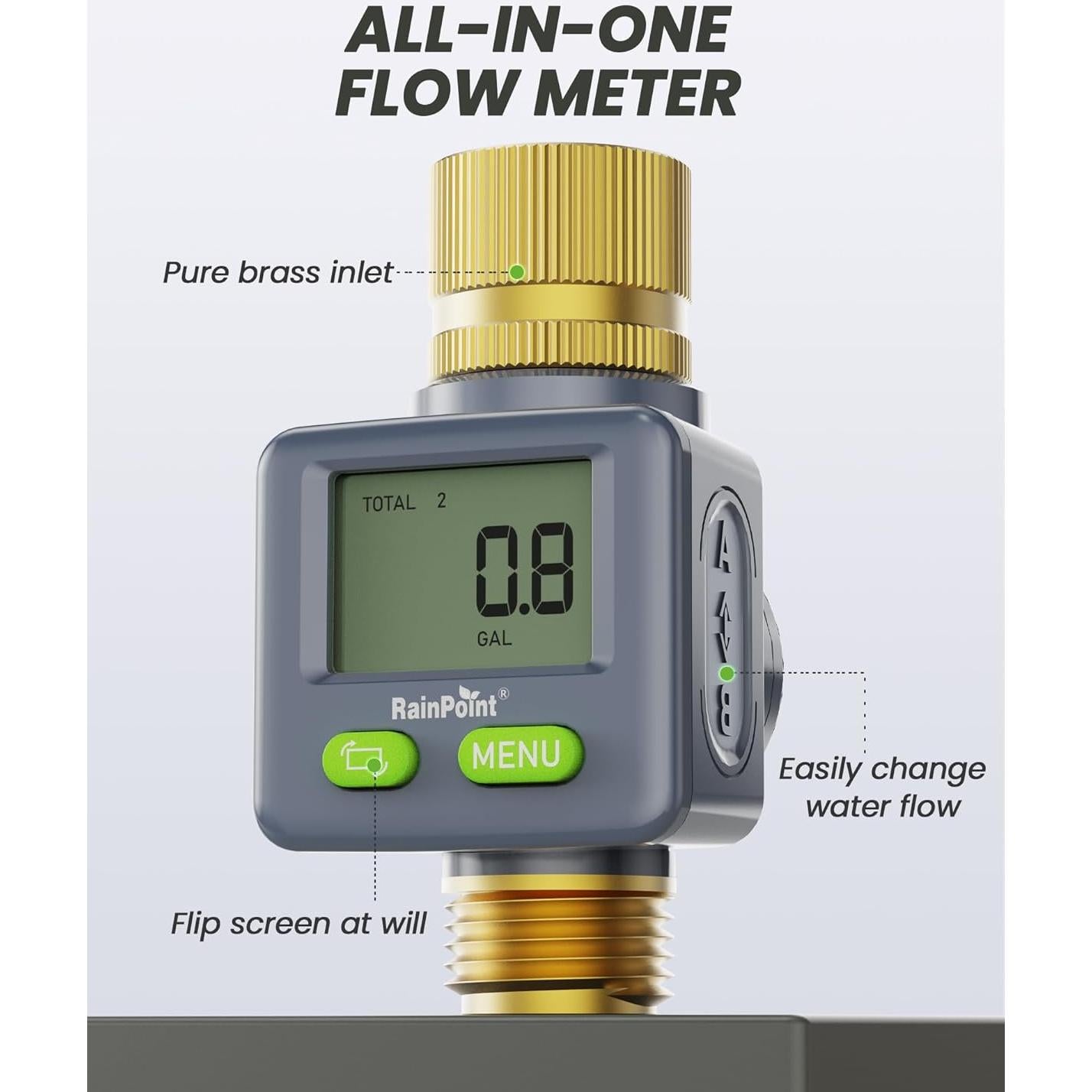 Medidor de Flujo de Agua RAINPOINT 180° Pantalla LCD