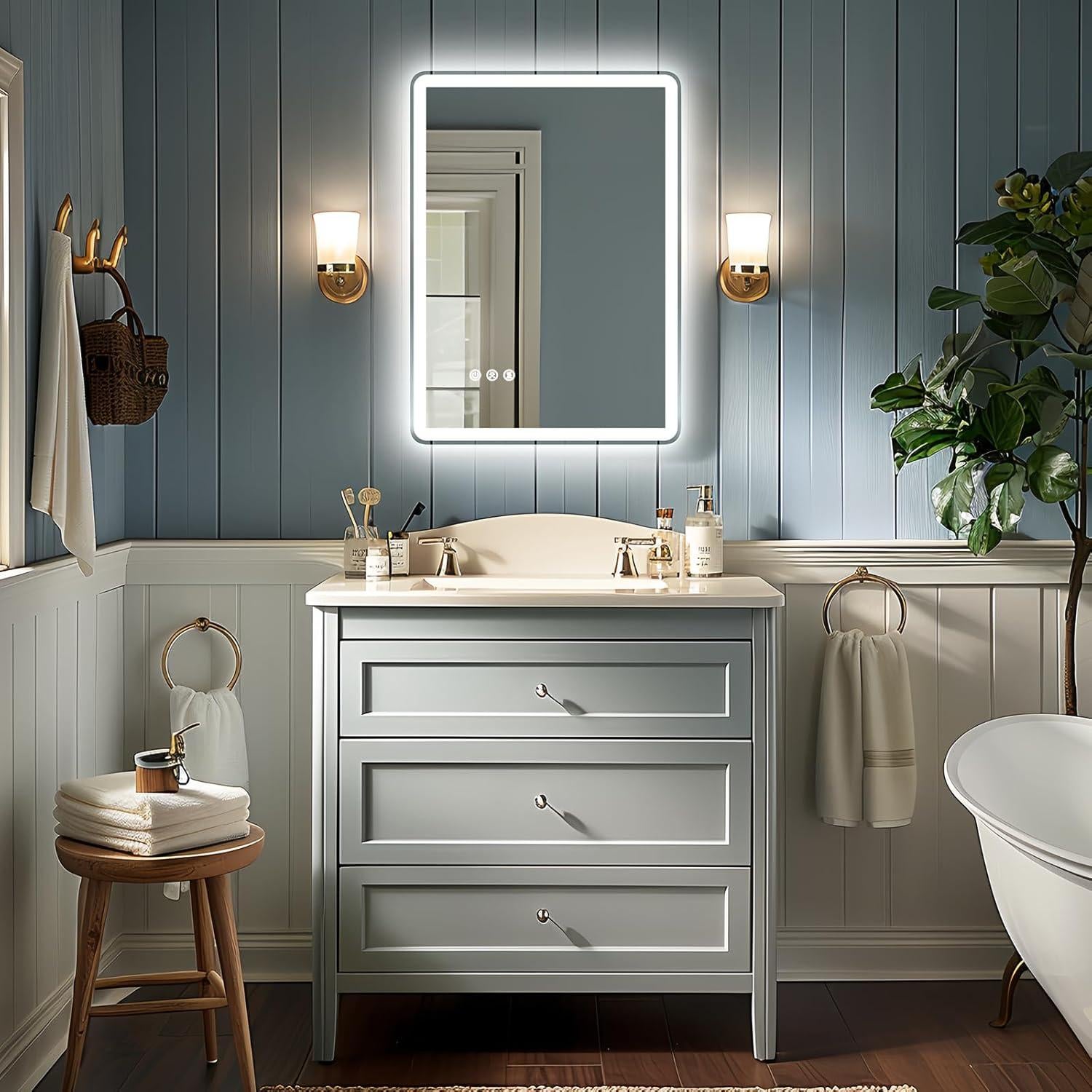 Espejo LED TIFULLHOME 60x40 cm Anti-vaho con Luz Regulable