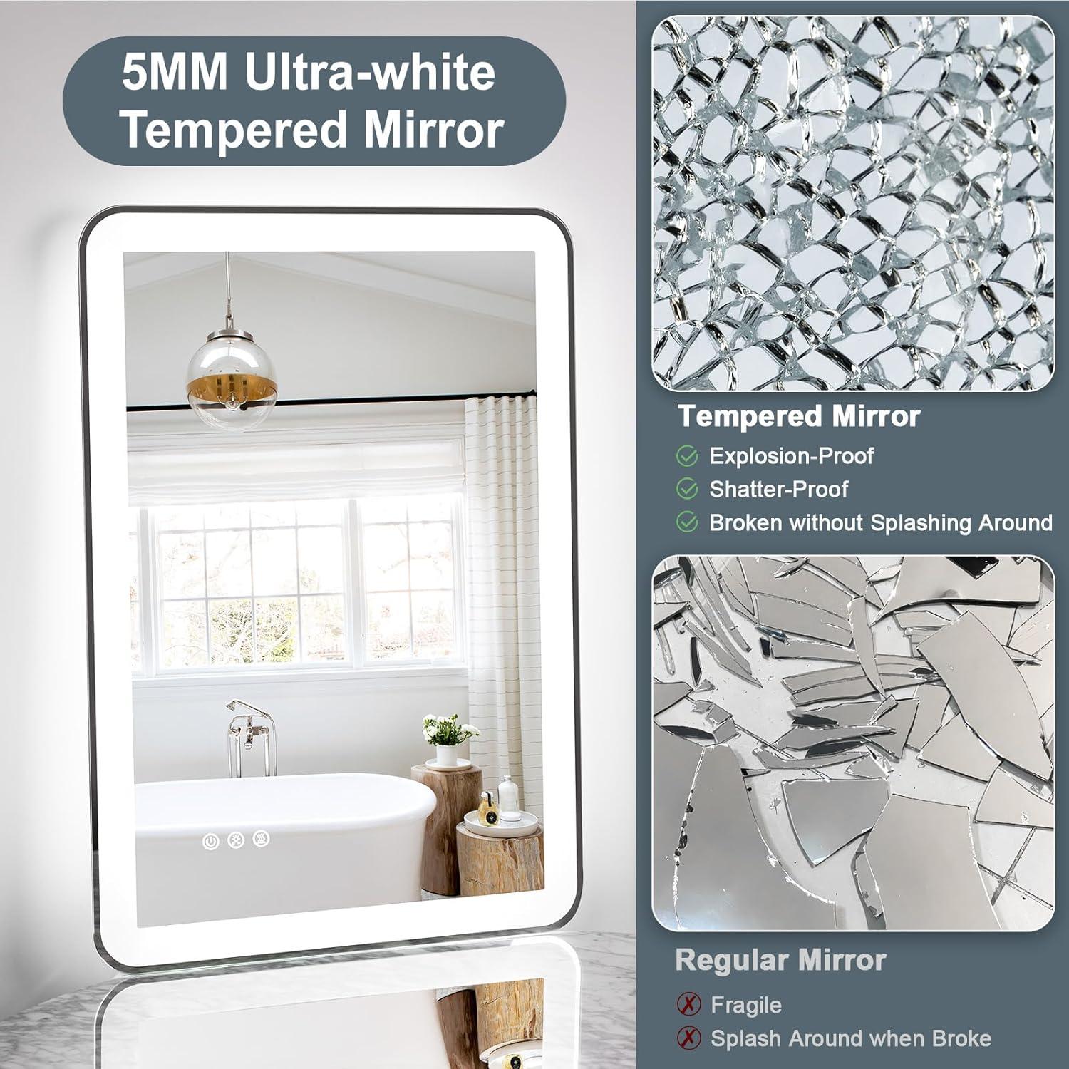 Espejo LED TIFULLHOME 60x40 cm Anti-vaho con Luz Regulable