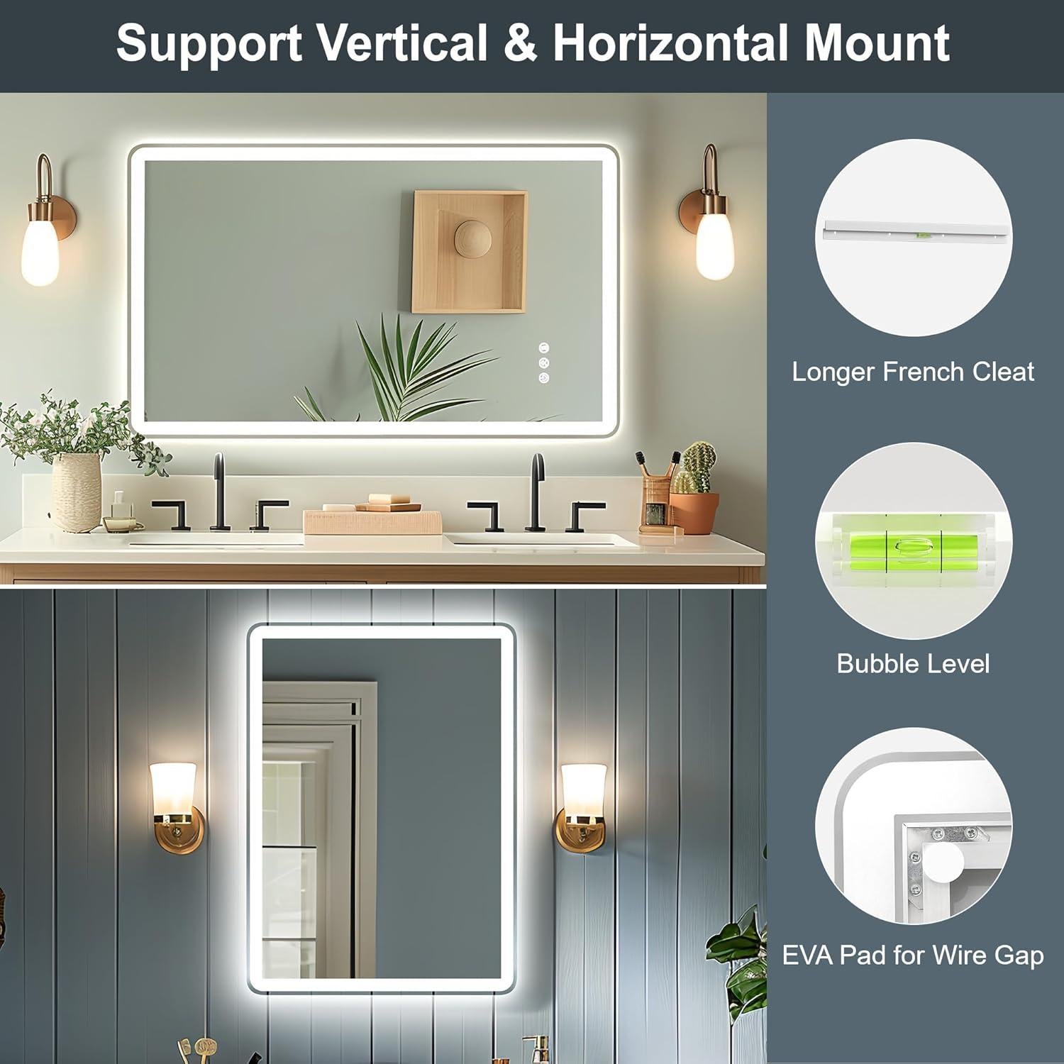 Espejo LED TIFULLHOME 60x40 cm Anti-vaho con Luz Regulable