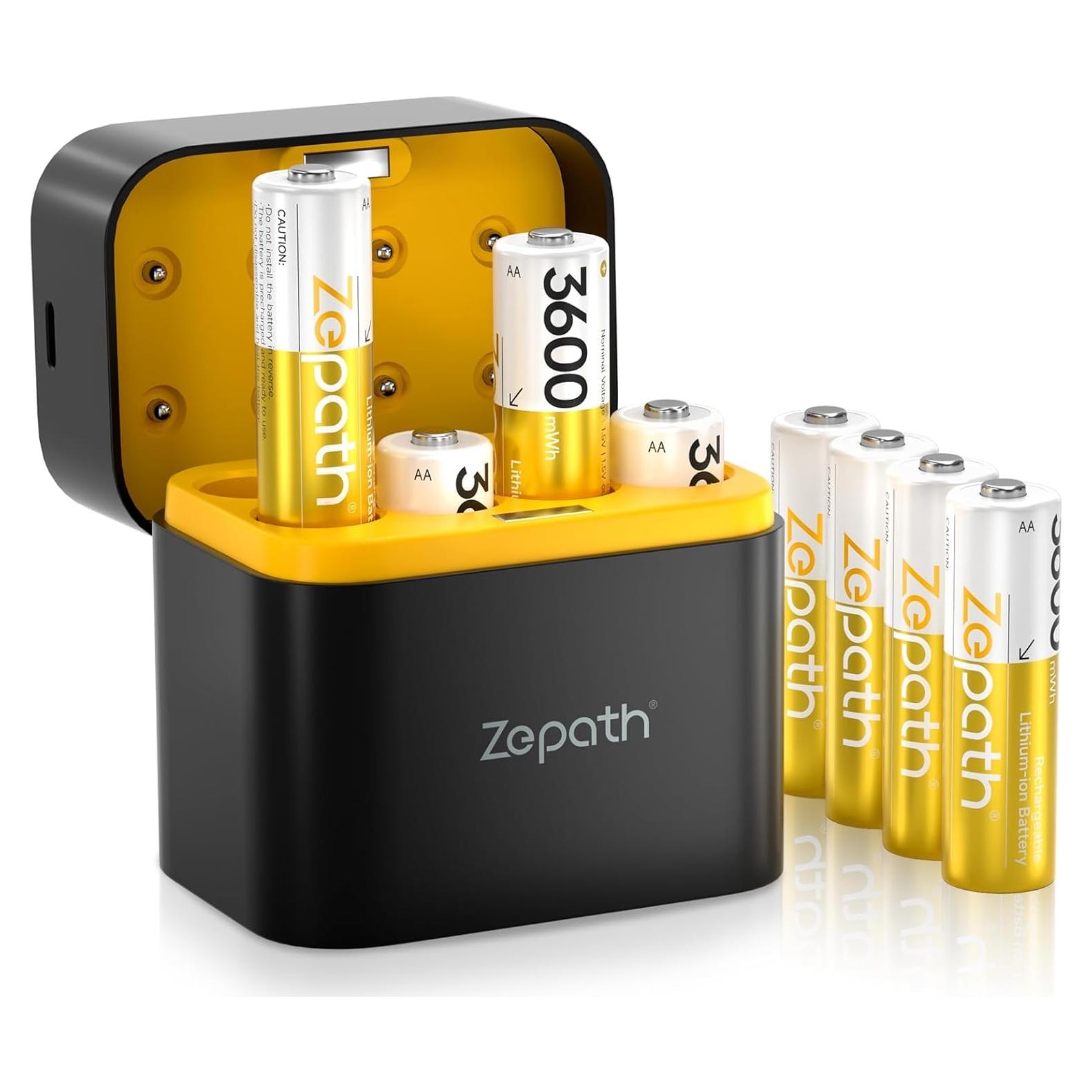 Baterías AA Recargables Zepath 3600mWh Cargador Rápido