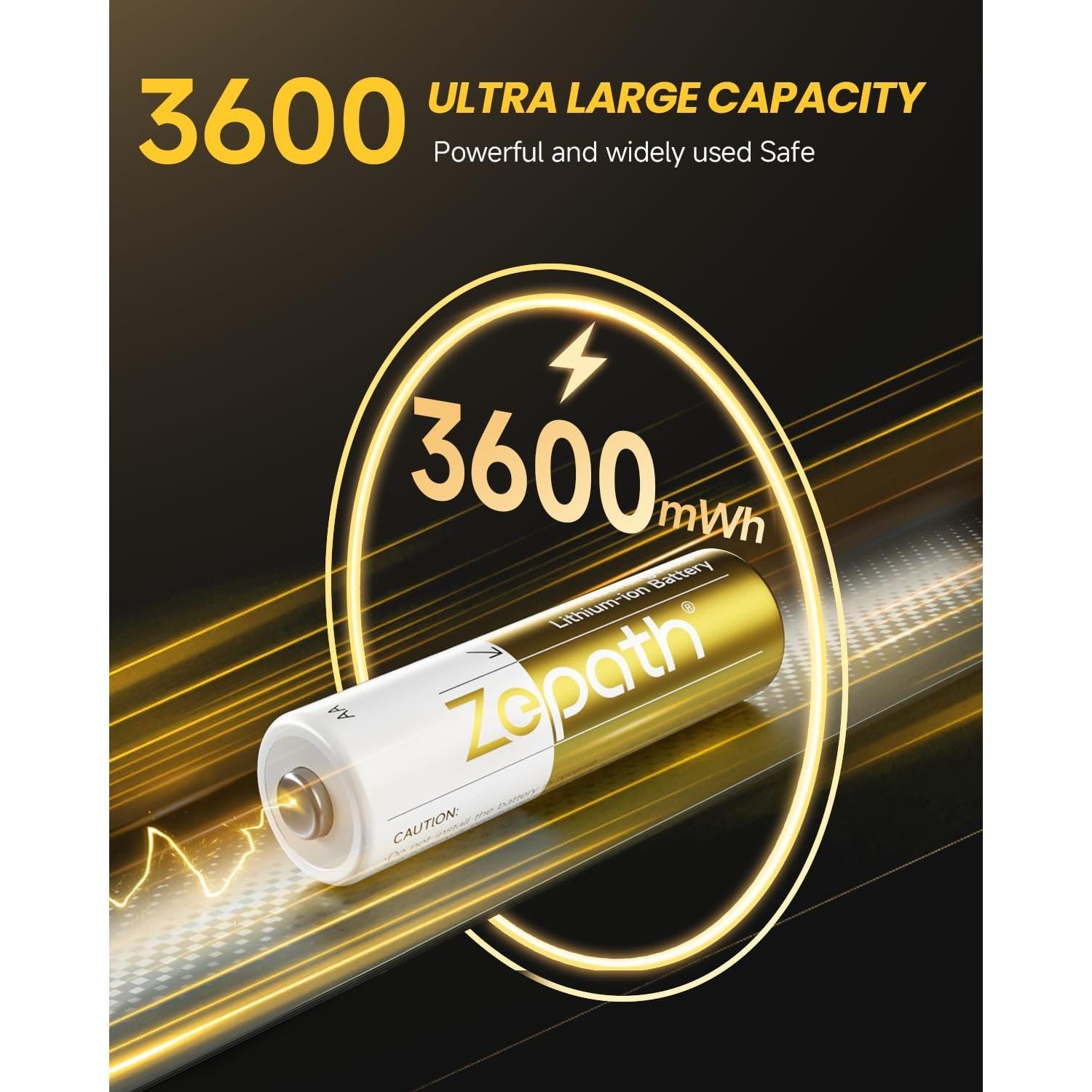 Baterías AA Recargables Zepath 3600mWh Cargador Rápido