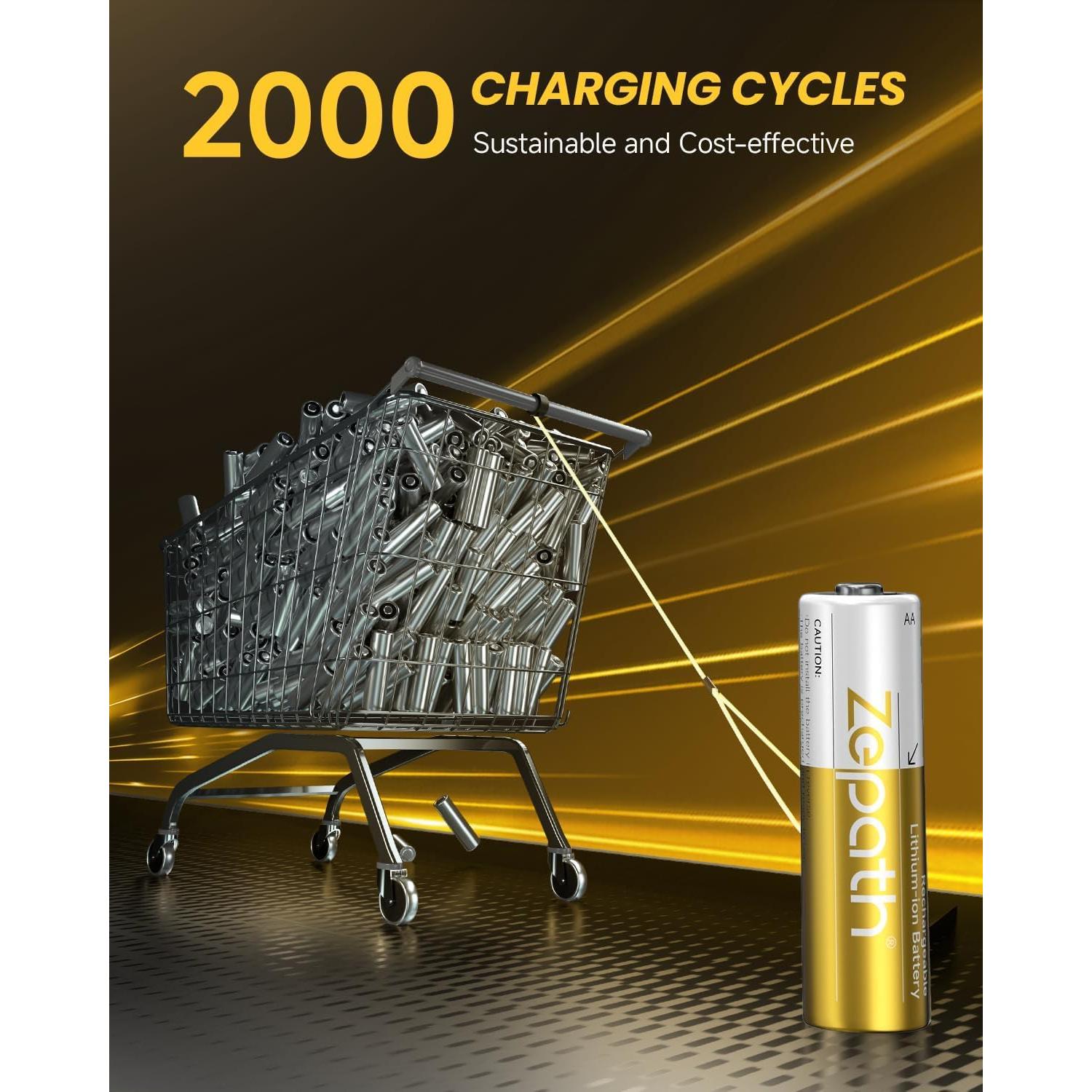 Baterías AA Recargables Zepath 3600mWh Cargador Rápido