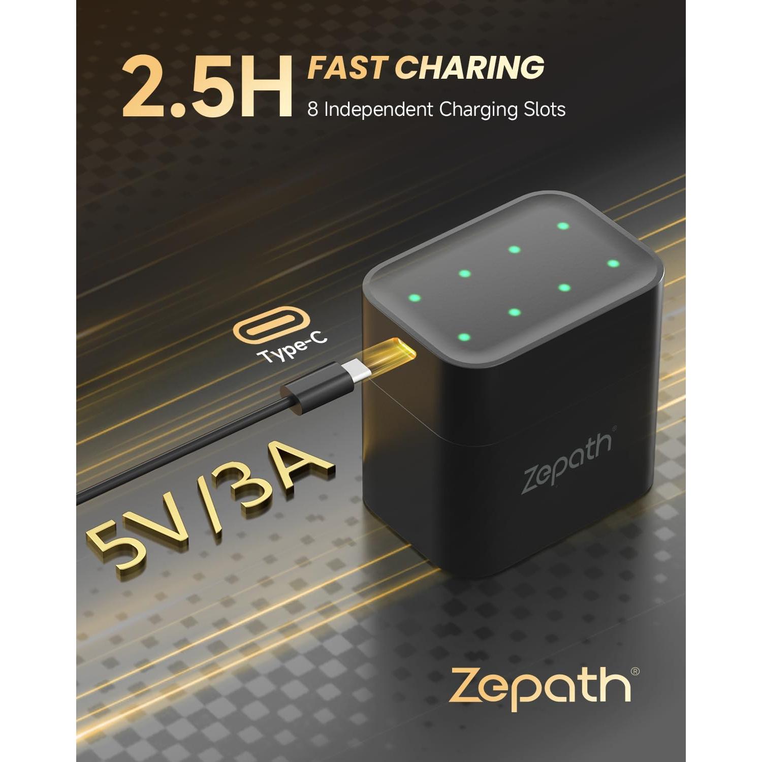 Baterías AA Recargables Zepath 3600mWh Cargador Rápido